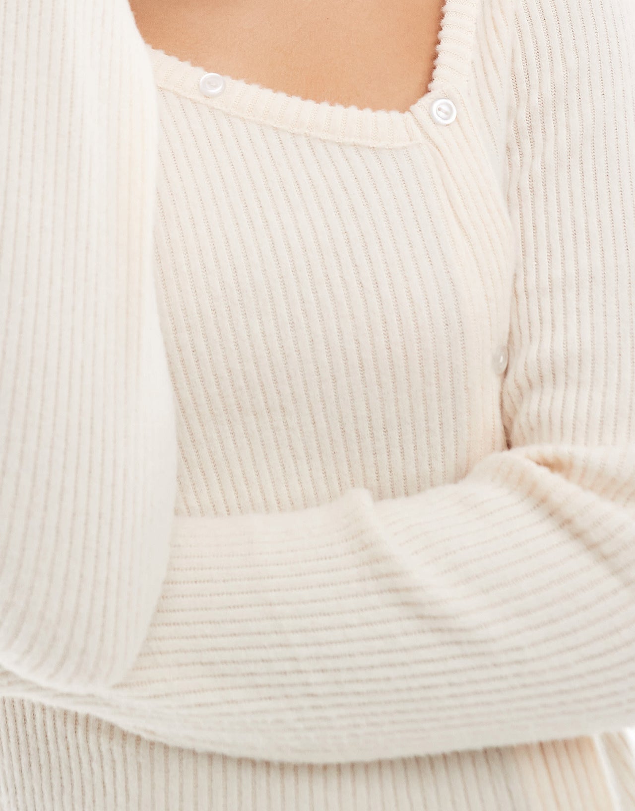 ASOS DESIGN supersoft fluffy ribbed asym button down midi dress in oatmeal