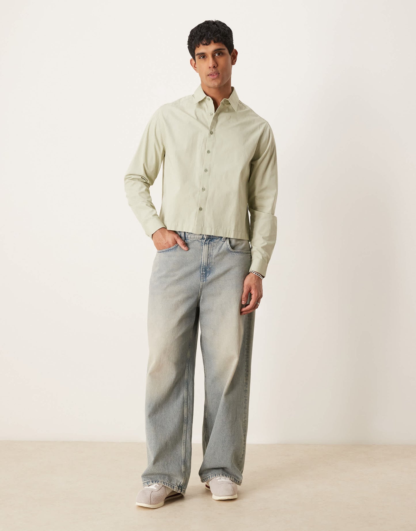 ASOS DESIGN boxy volume oversized poplin shirt in sage green