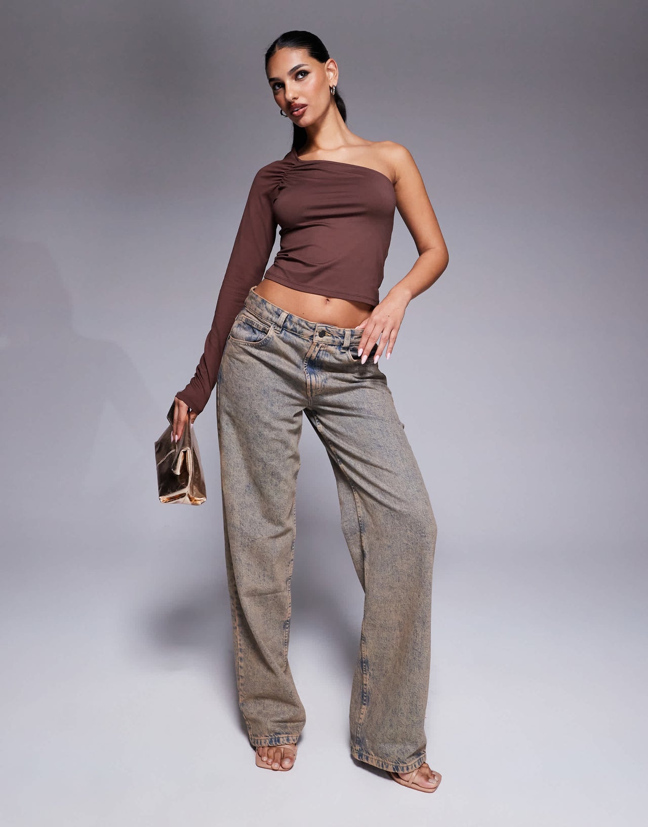 ASOS DESIGN one shoulder asymmetric top in chocolate