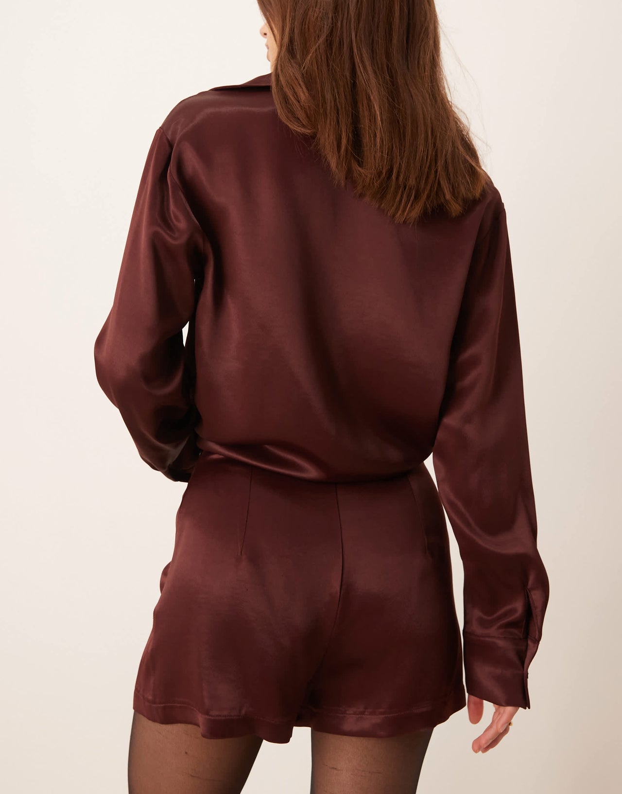 Miss Selfridge high waisted satin shorts in chocolate