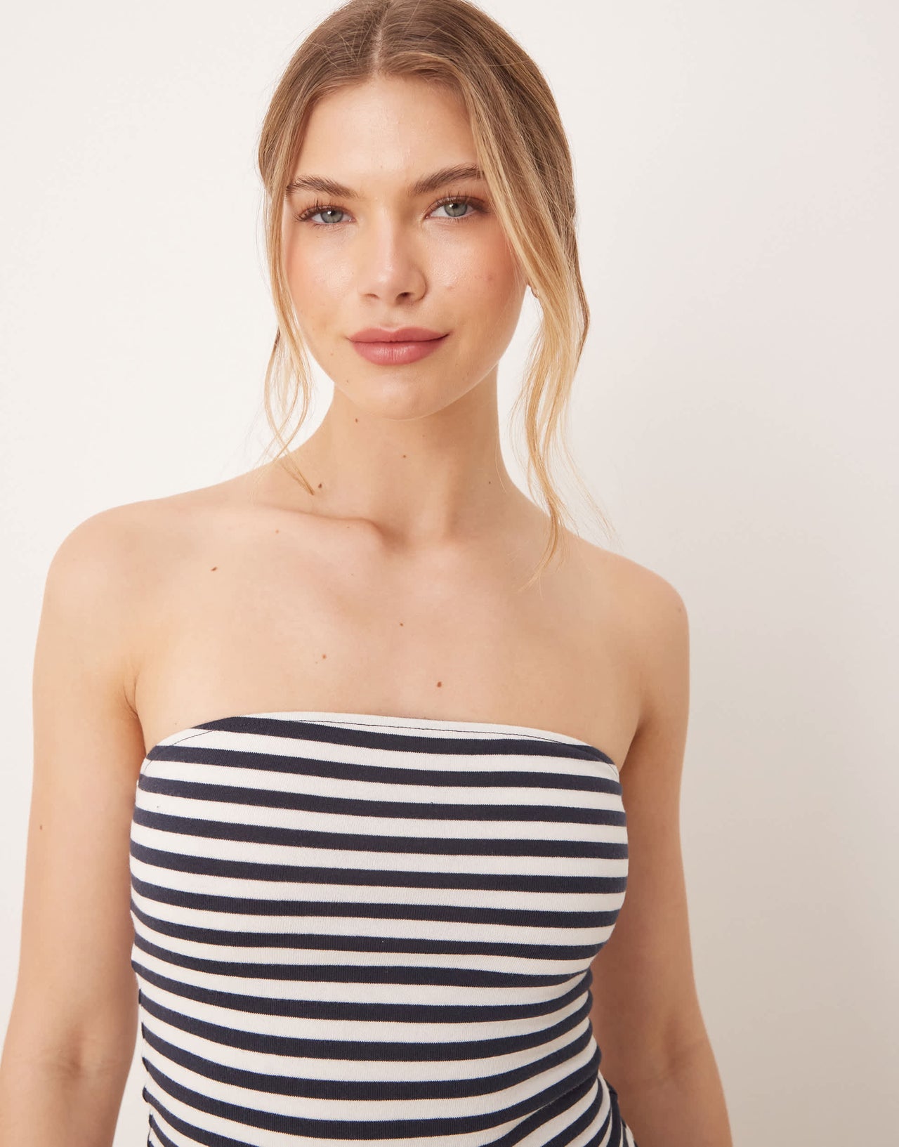 ASOS DESIGN bandeau top co-ord in navy and white stripe