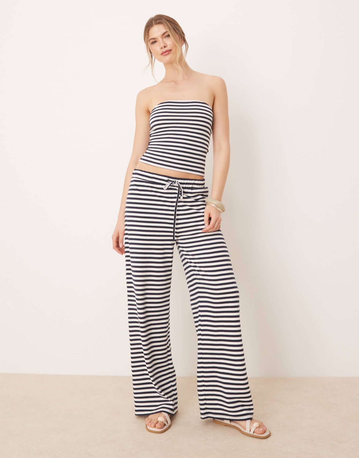 ASOS DESIGN bandeau top co-ord in navy and white stripe