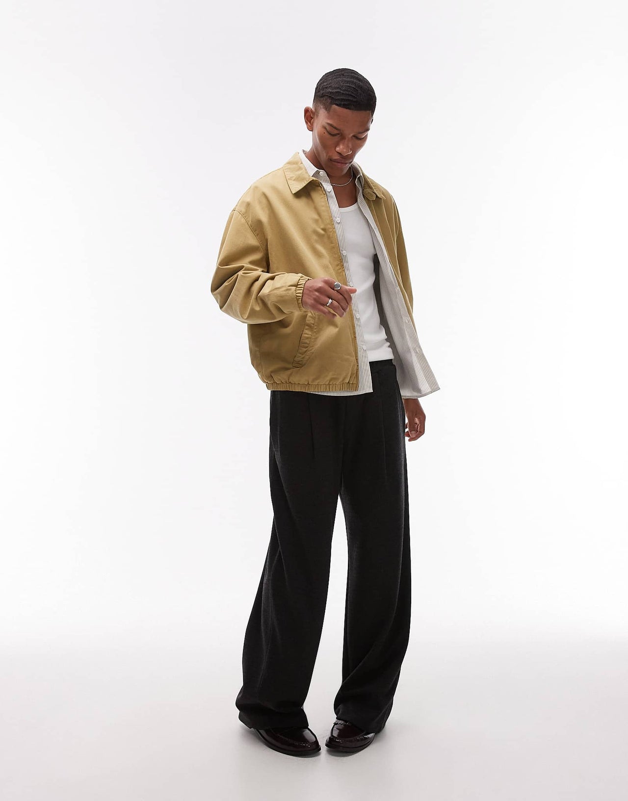 Topman twill harrington jacket in stone