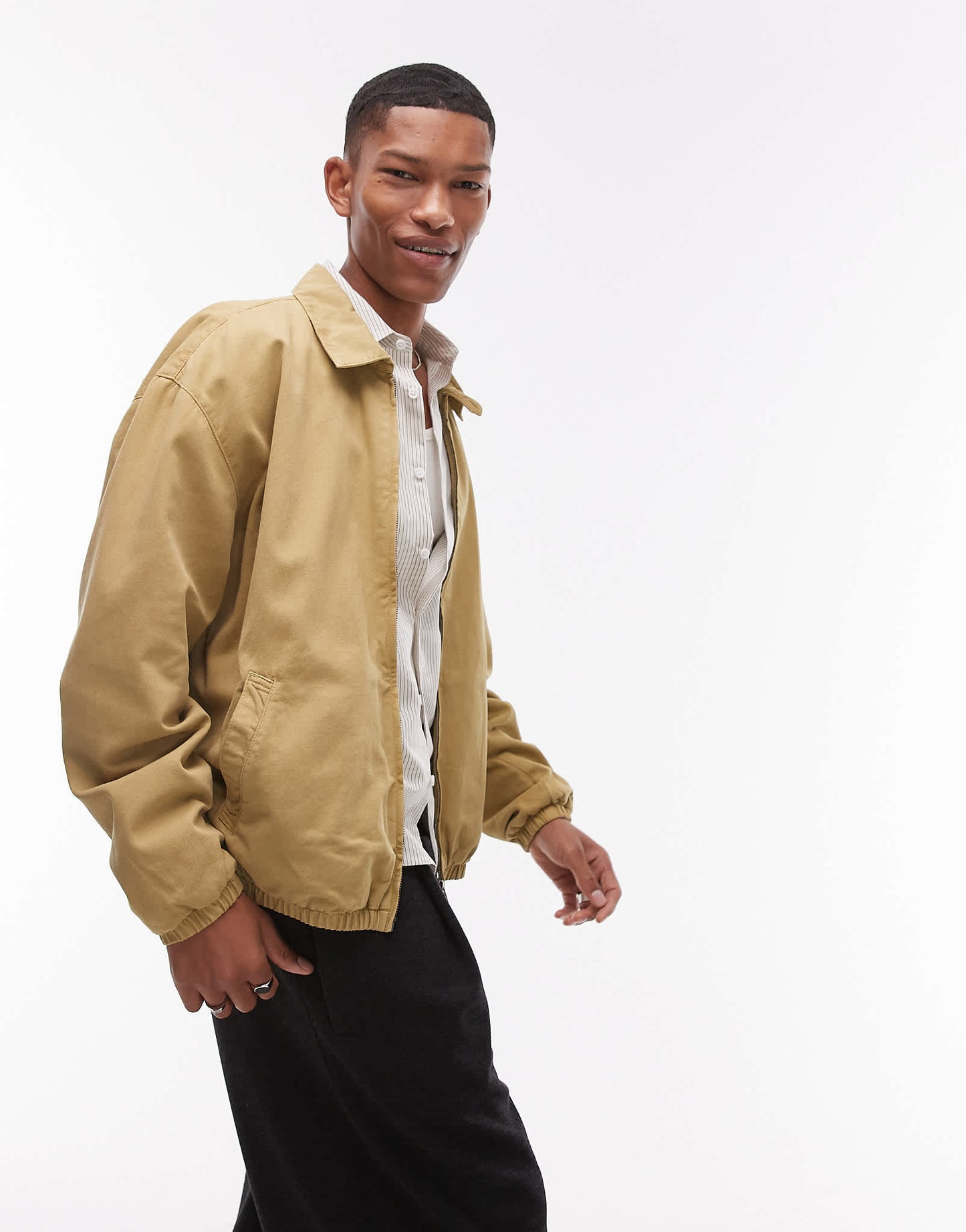 Topman twill harrington jacket in stone
