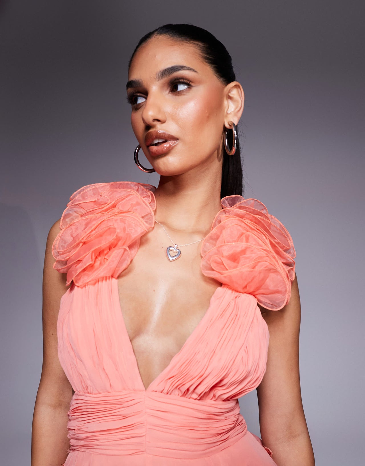 ASOS LUXE Organza ruffle skater mini dress in pink