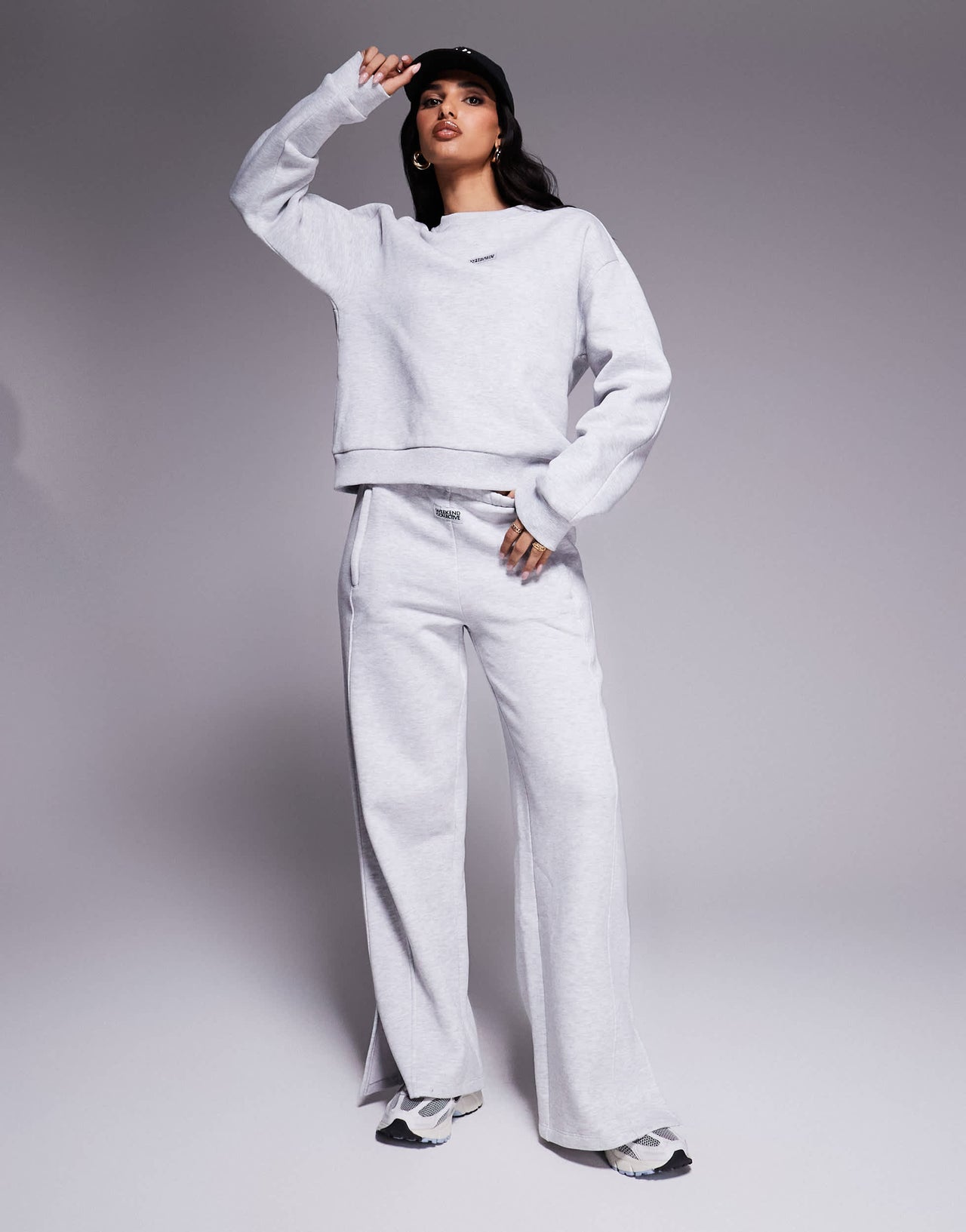 Weekend Collective co-ord straight leg jogger with pocket detail in grey marl
