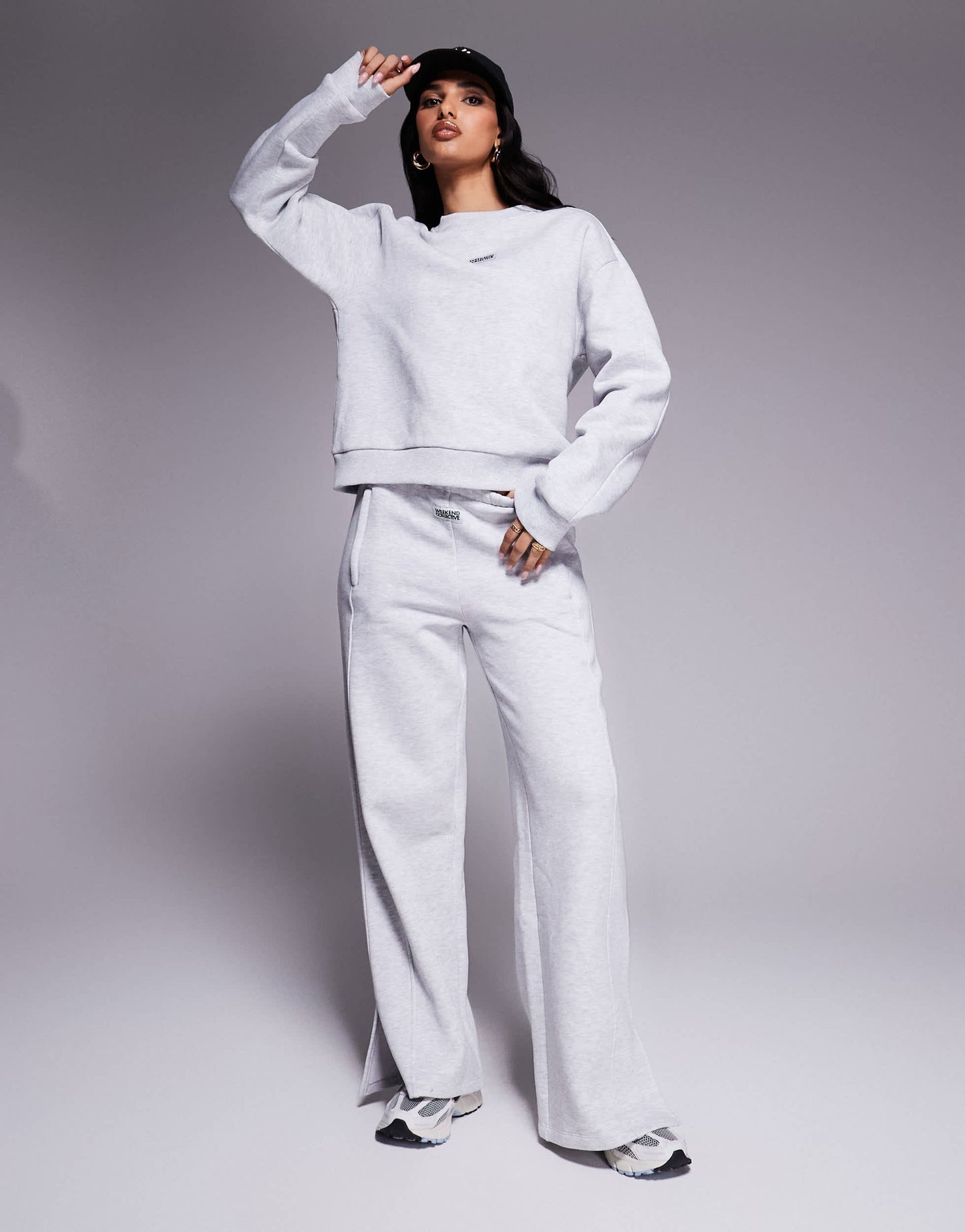 Weekend Collective co-ord straight leg jogger with pocket detail in grey marl