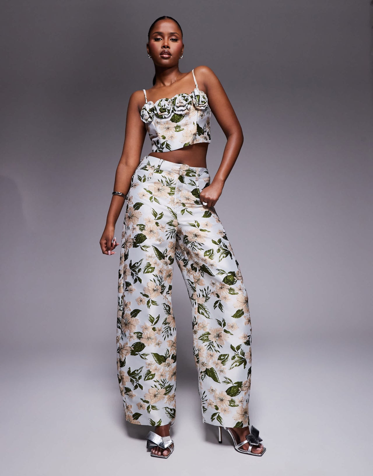 ASOS LUXE co-ord jacquard barrel leg trouser in floral