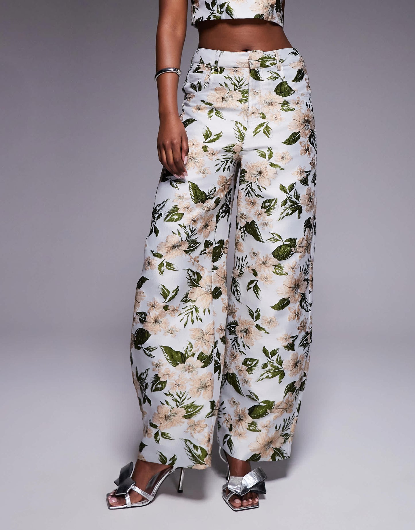 ASOS LUXE co-ord jacquard barrel leg trouser in floral