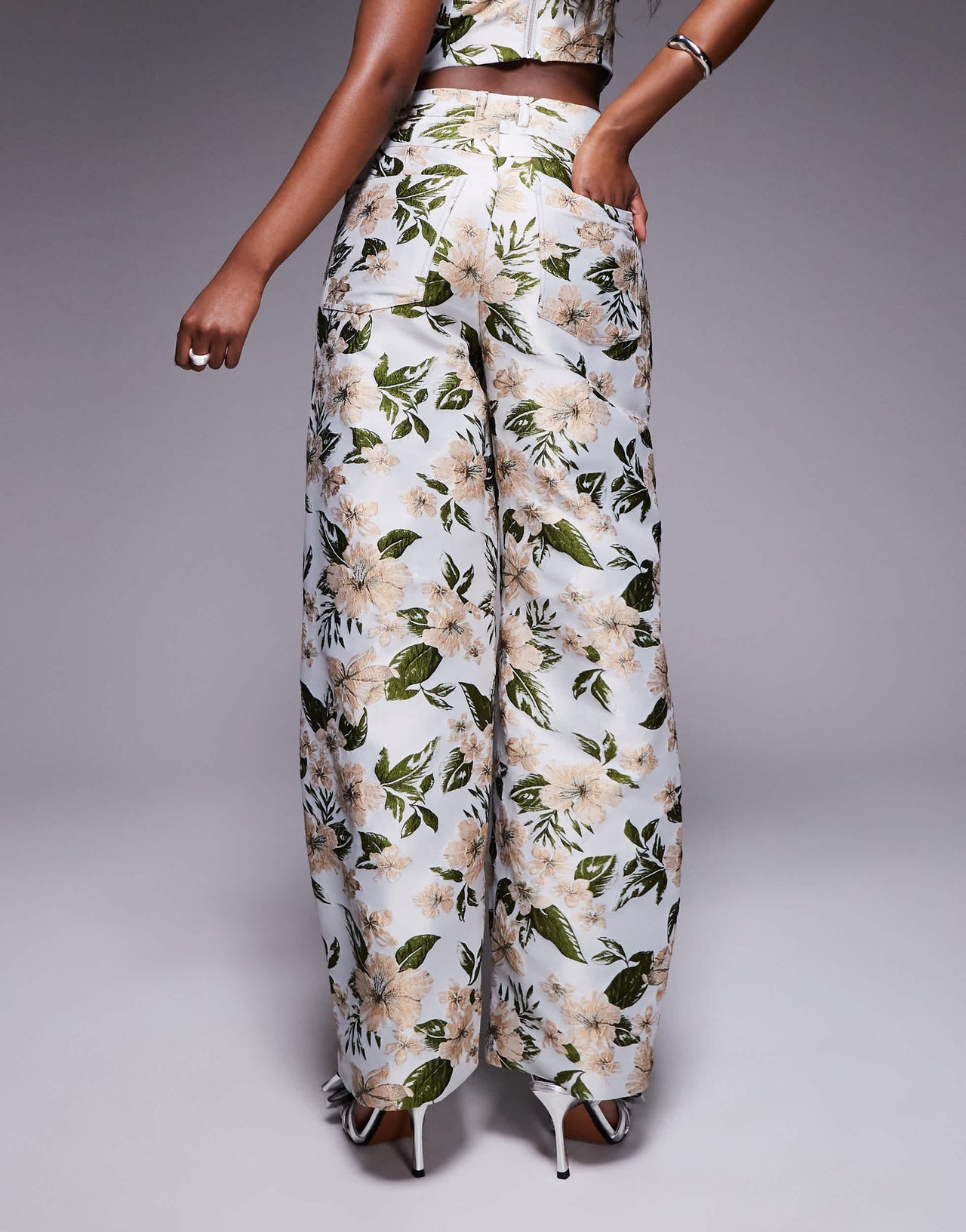ASOS LUXE co-ord jacquard barrel leg trouser in floral