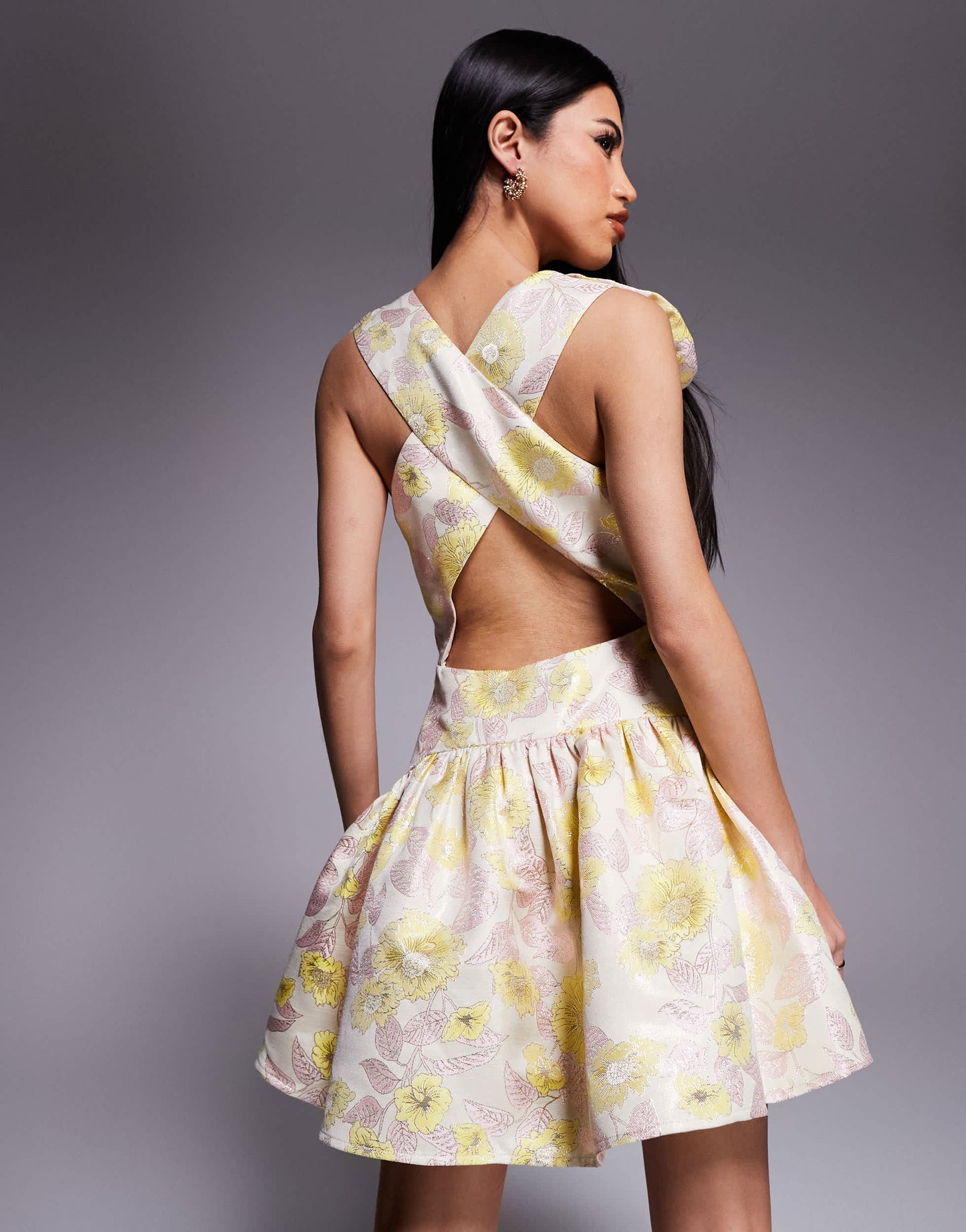 ASOS LUXE jacquard corsage mini skater dress in shimmer floral