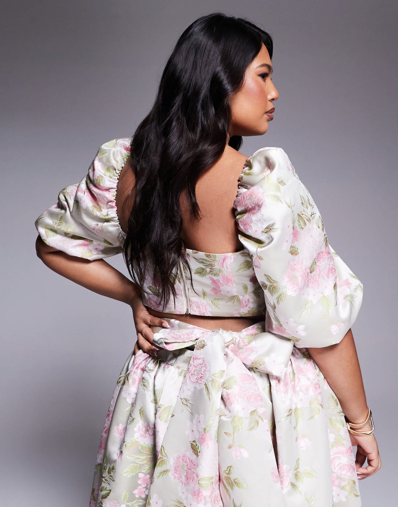 ASOS LUXE Curve co-ord jacquard puff sleeve top in tulip jacquard