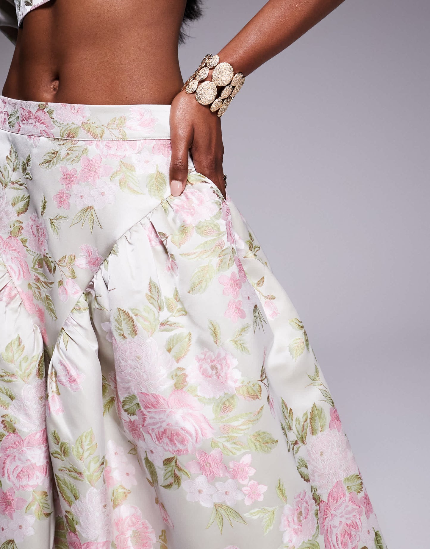 ASOS LUXE co-ord jacquard maxi skirt with bow back in tulip floral