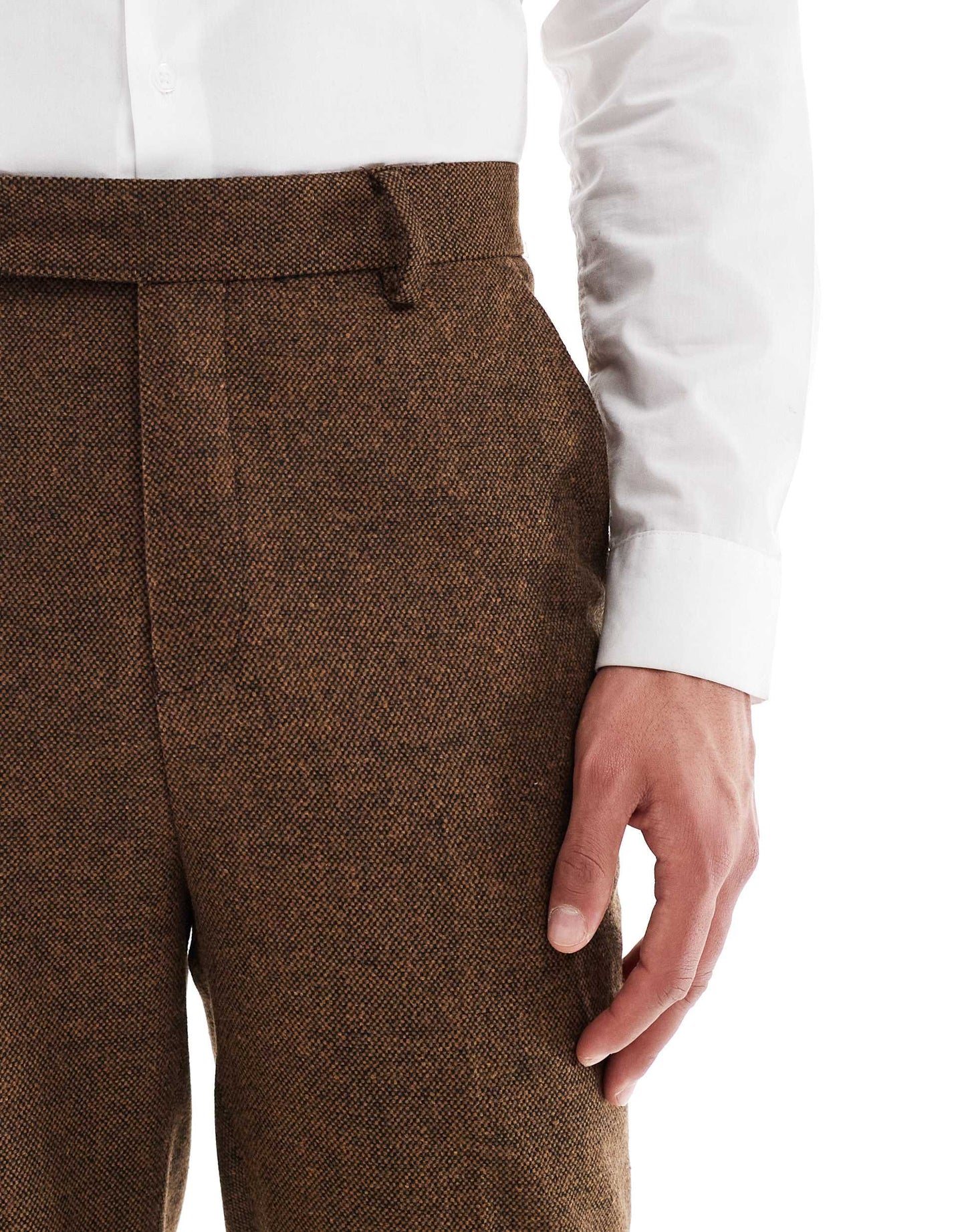 ASOS DESIGN wool blend tapered suit trousers in dark brown