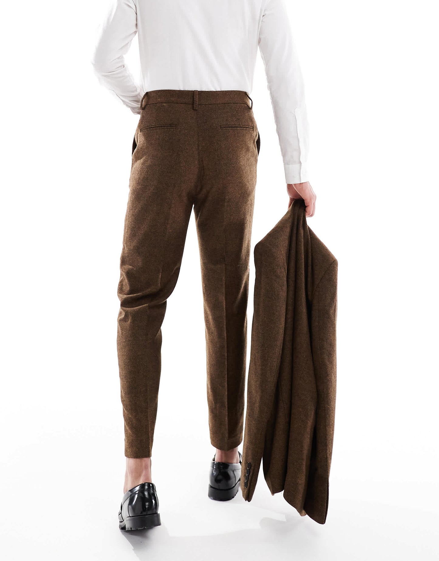 ASOS DESIGN wool blend tapered suit trousers in dark brown