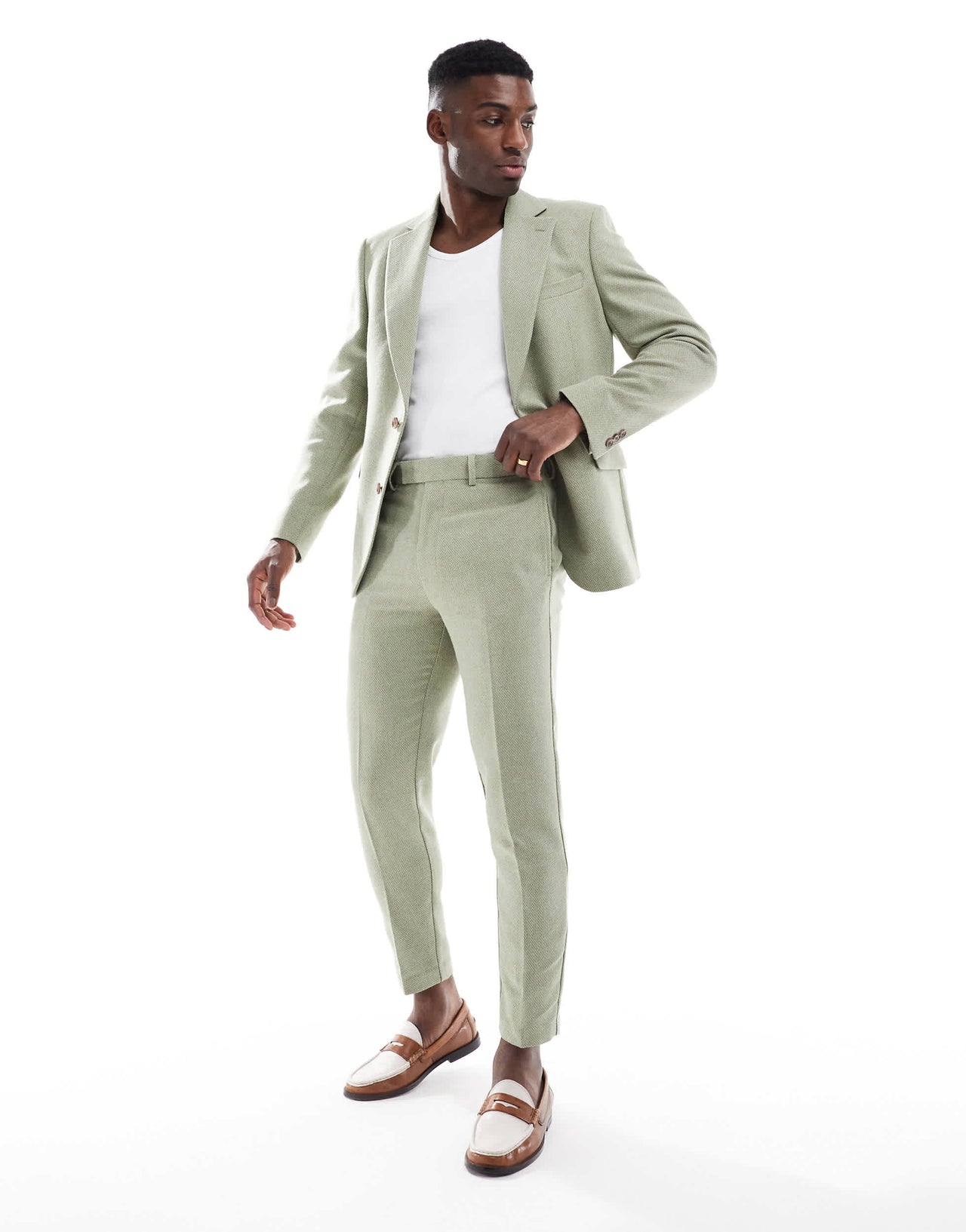 ASOS DESIGN tapered suit trousers with wool in sage green