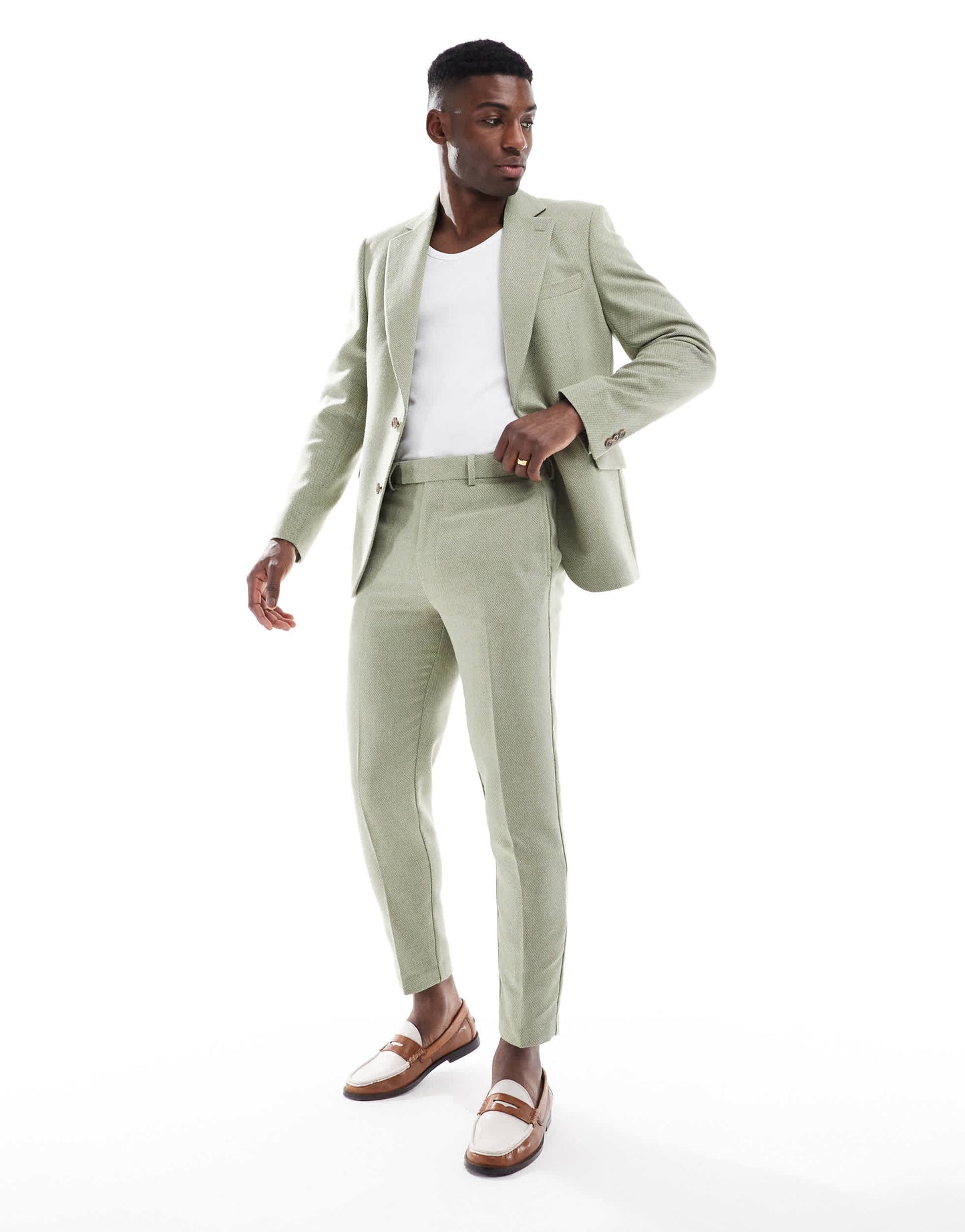 ASOS DESIGN tapered suit trousers with wool in sage green