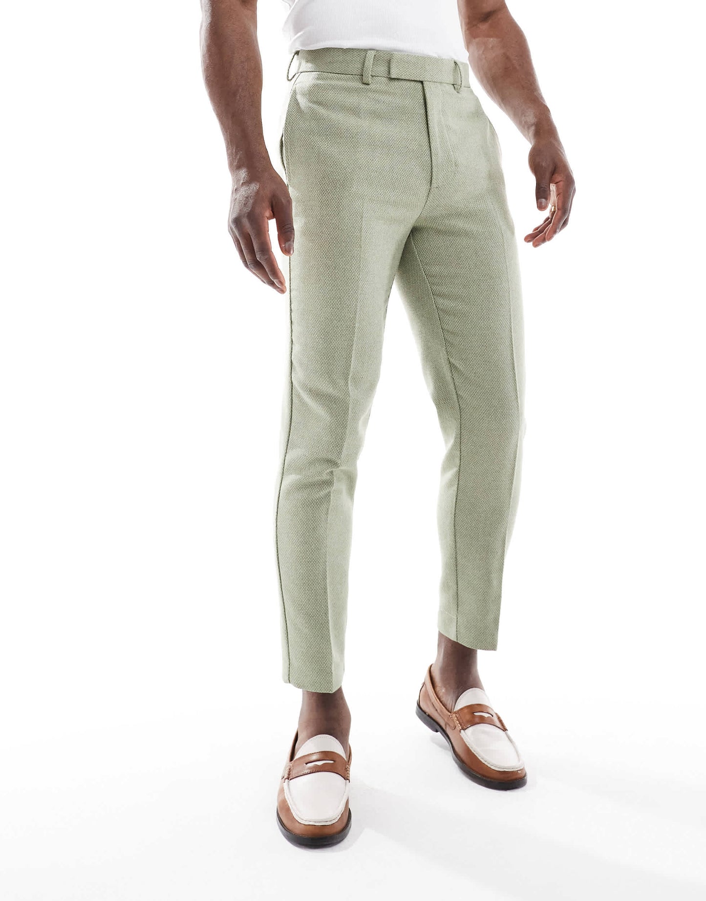 ASOS DESIGN tapered suit trousers with wool in sage green