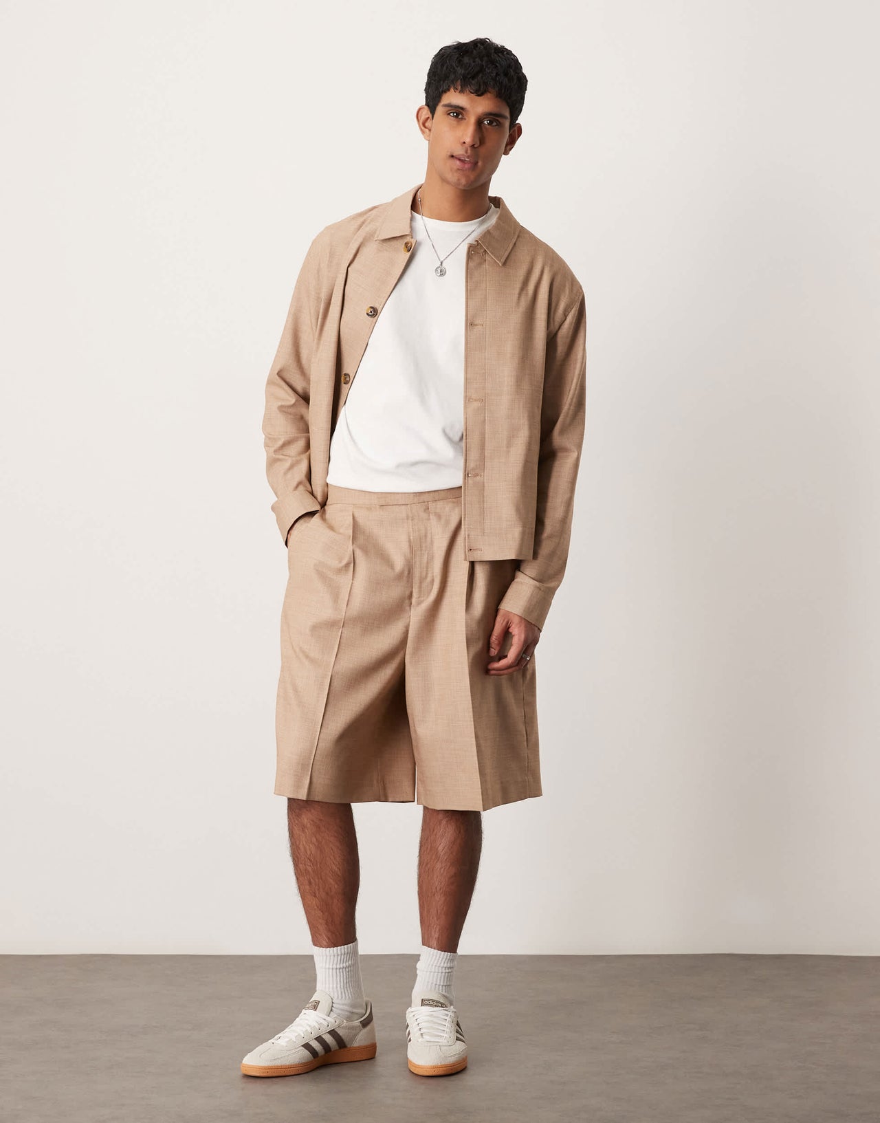ASOS DESIGN smart co-ord bermuda shorts in camel texture with elasticated waist