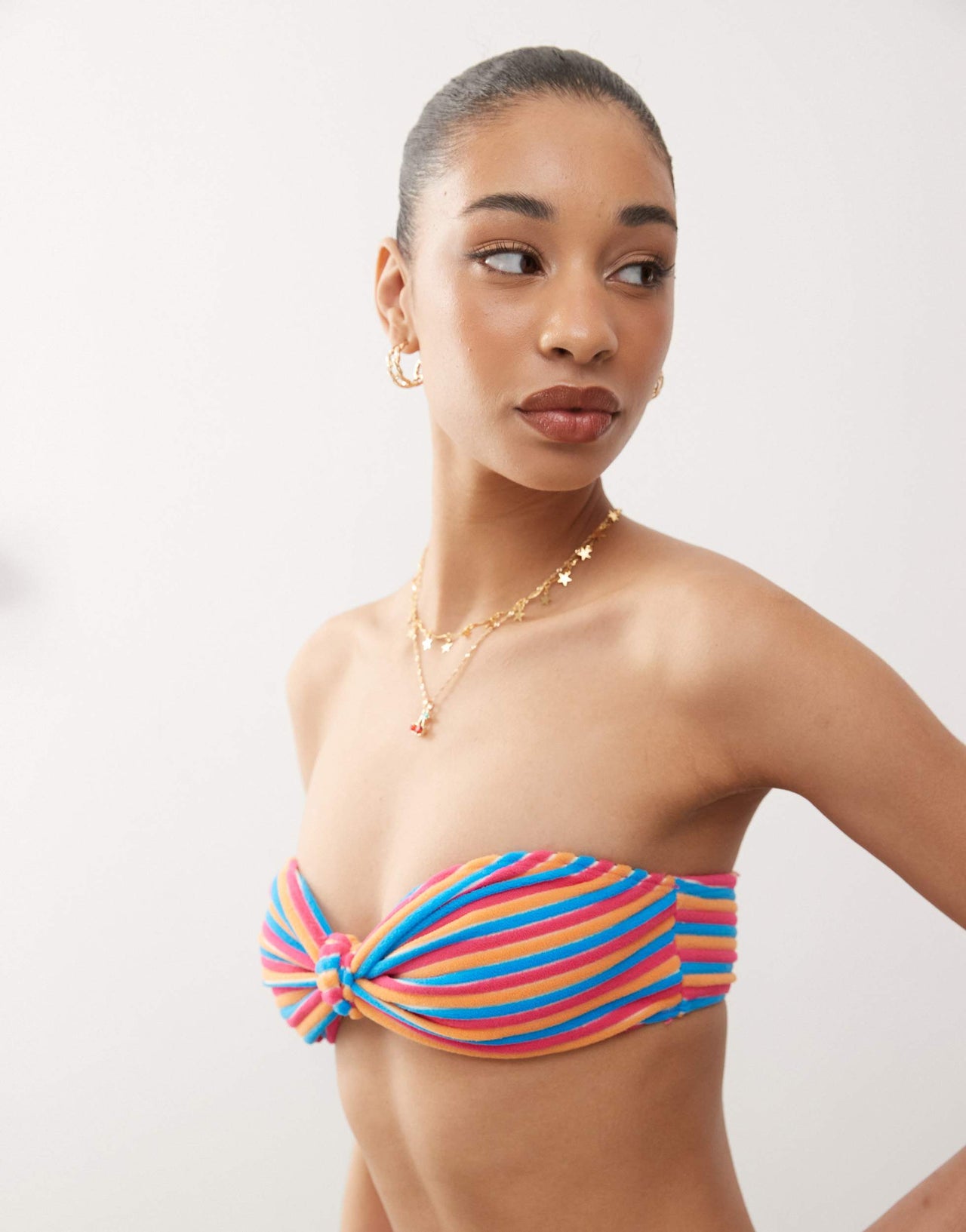 Reclaimed Vintage bandeau top in red towelling stripe