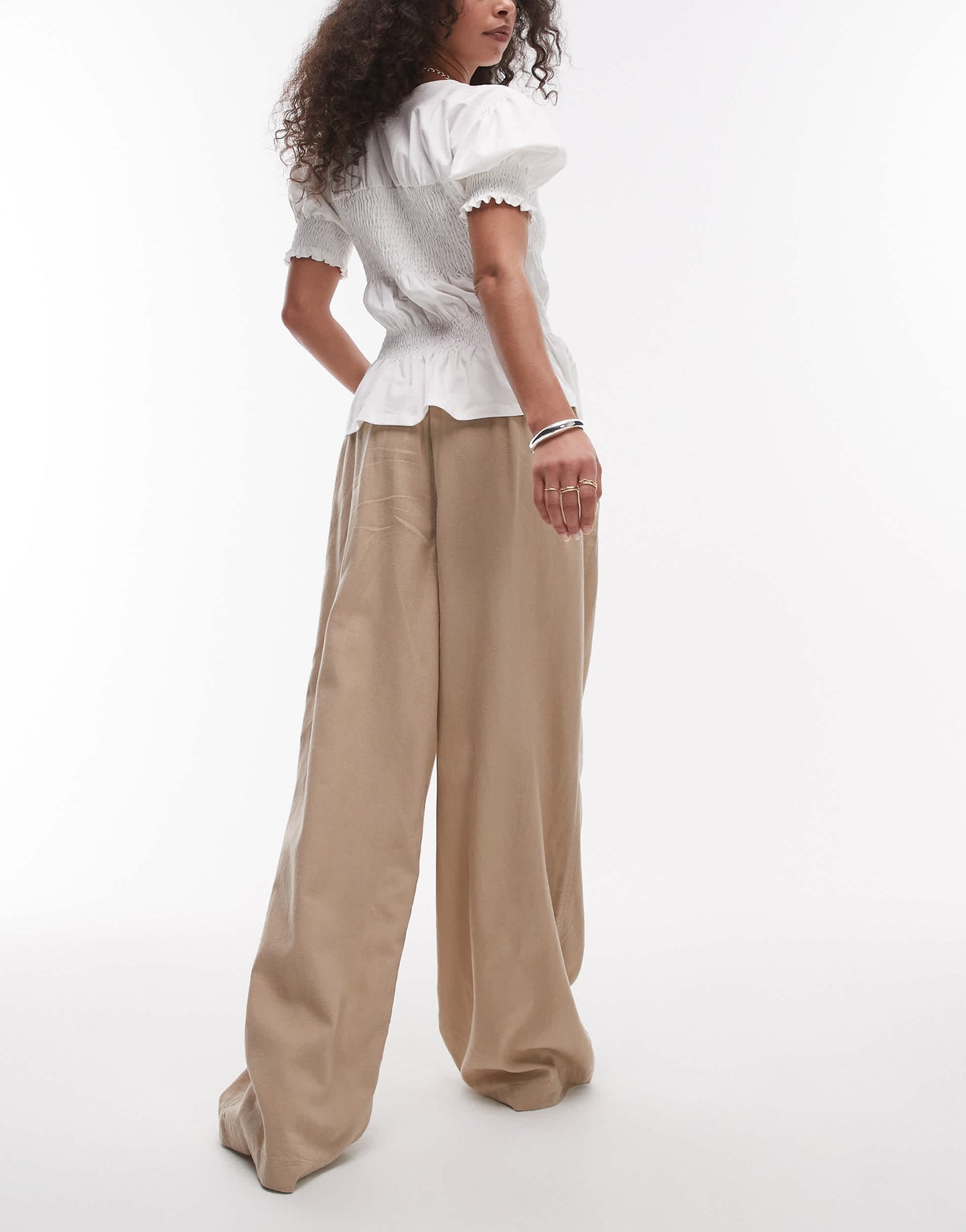 Topshop linen balloon trouser in stone