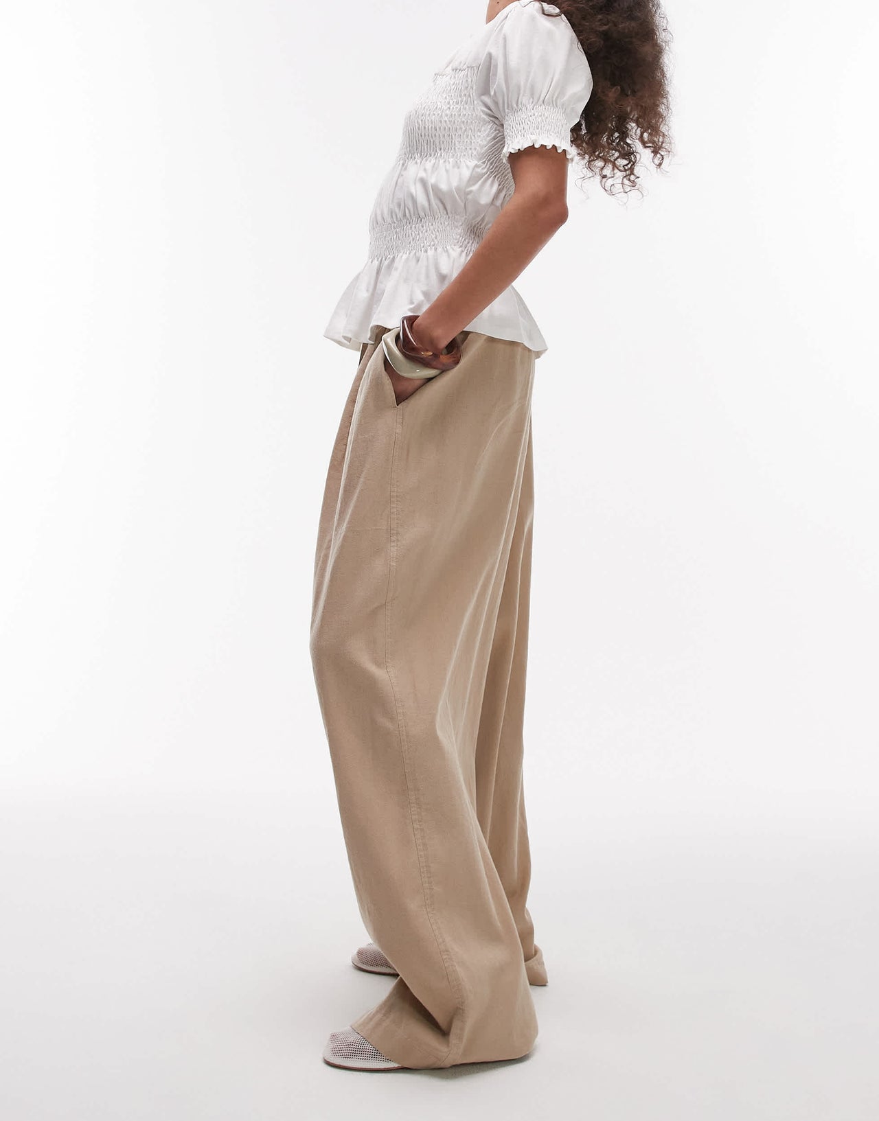 Topshop linen balloon trouser in stone