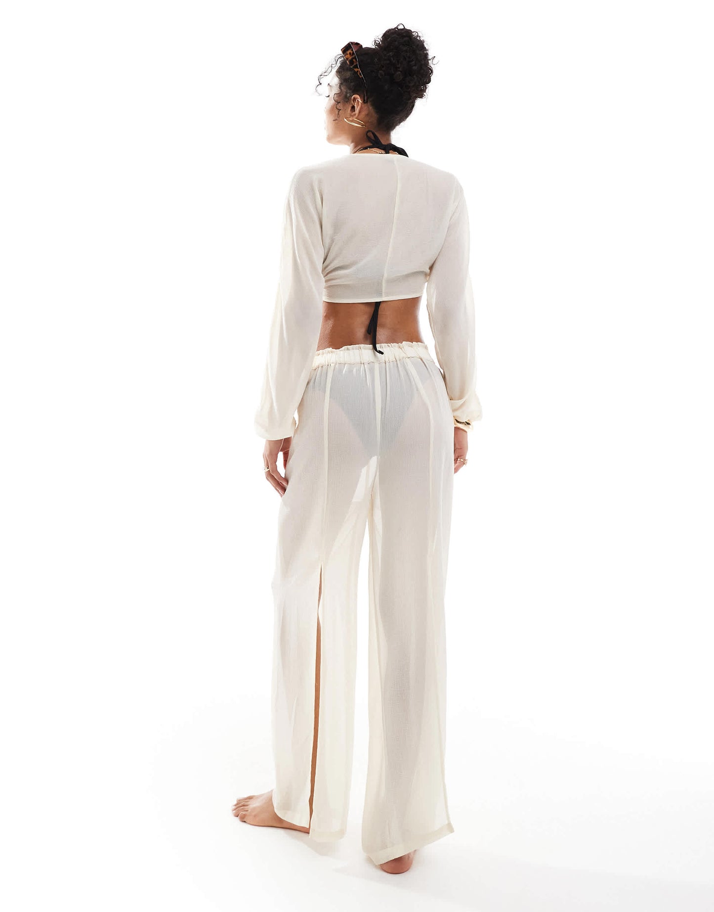 ONLY tie front top and trousers beach set in cream