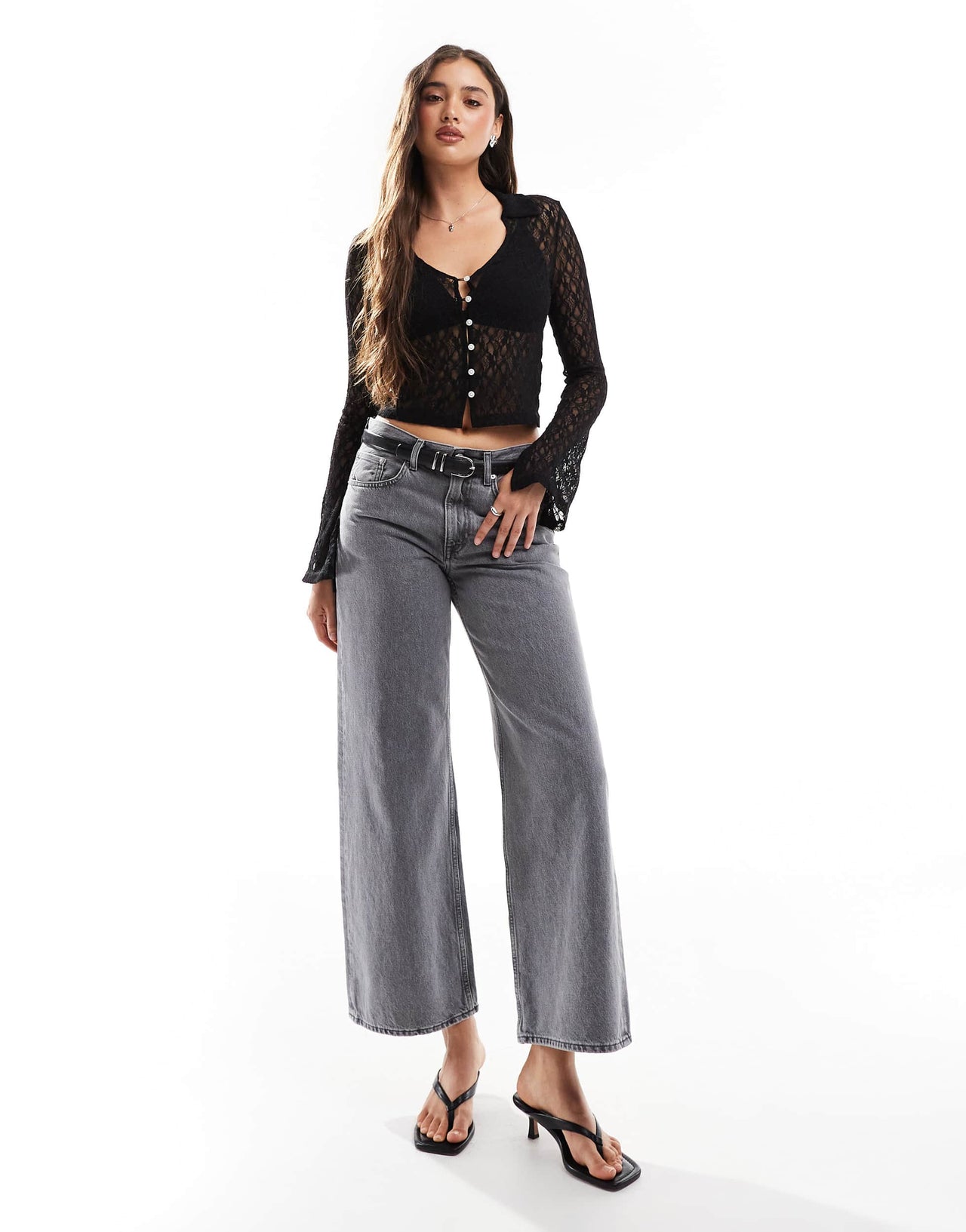 ONLY flute sleeve lace shirt in black