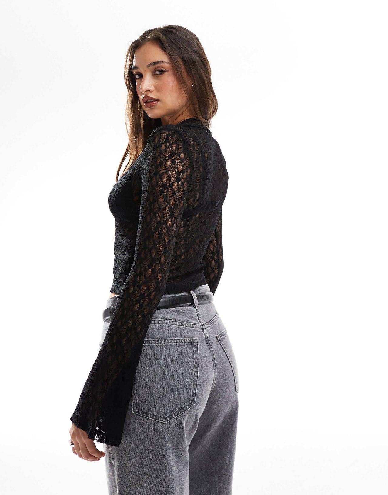 ONLY flute sleeve lace shirt in black