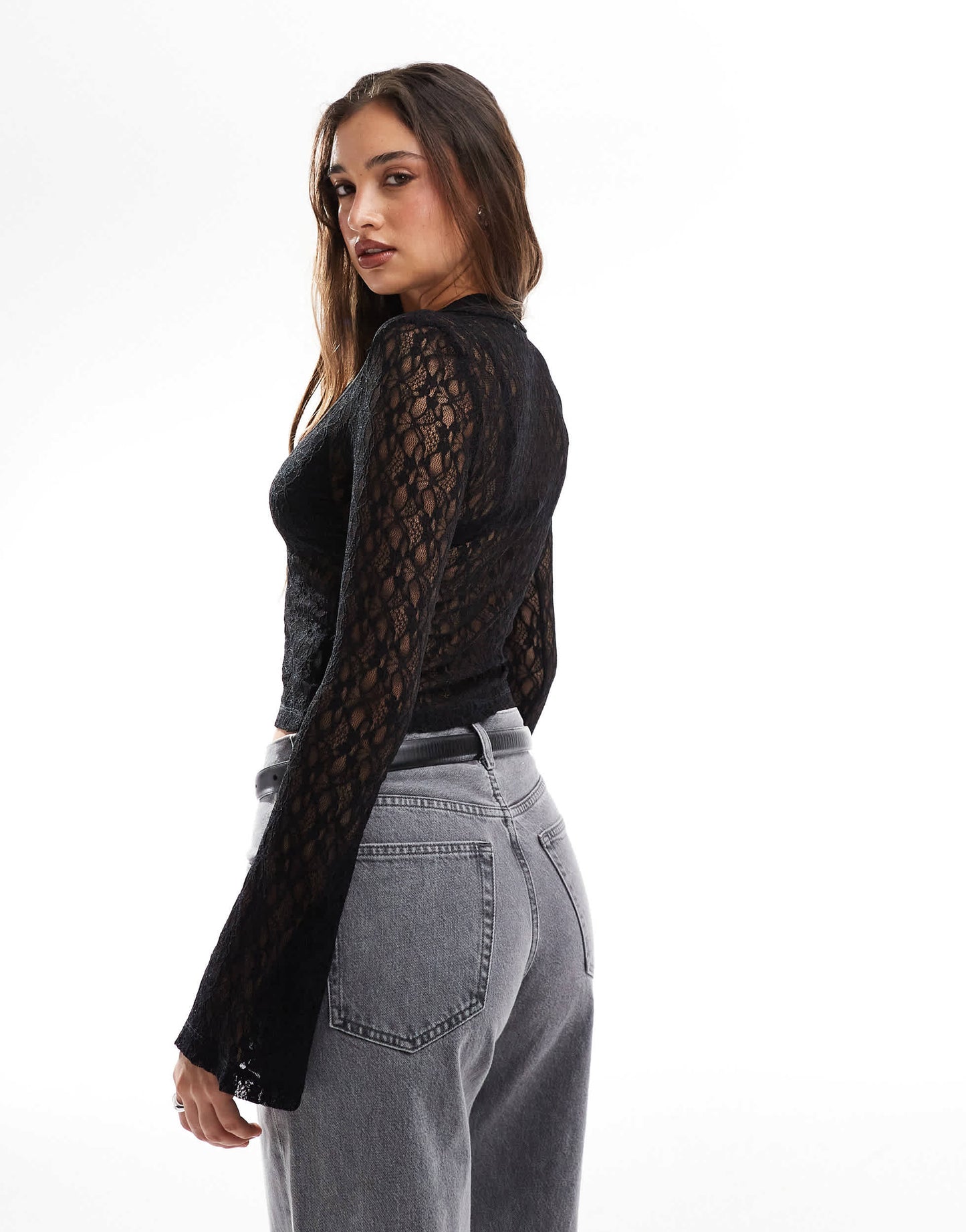 ONLY flute sleeve lace shirt in black
