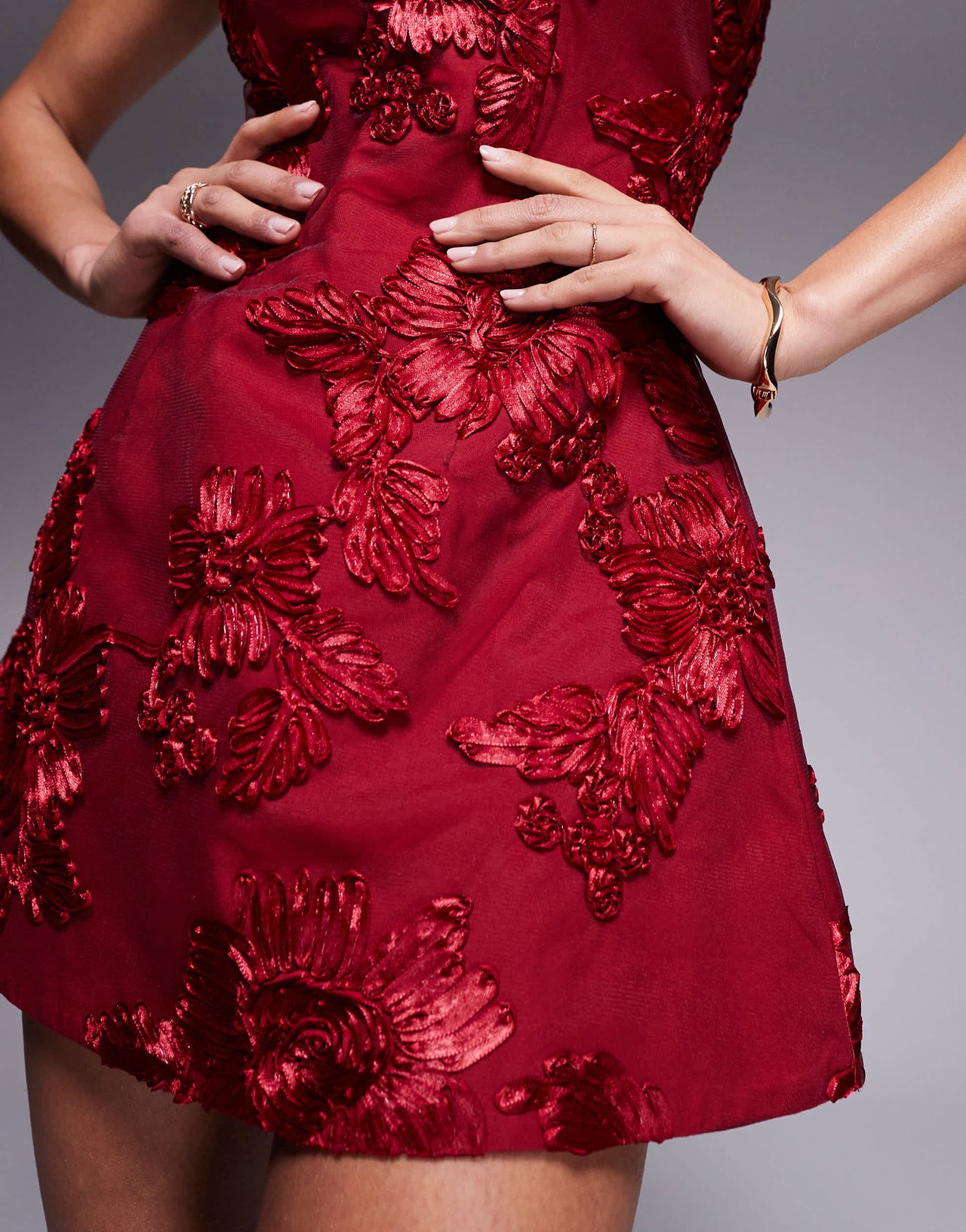 Murci exclusive flower applique structured bandeau mini dress in red