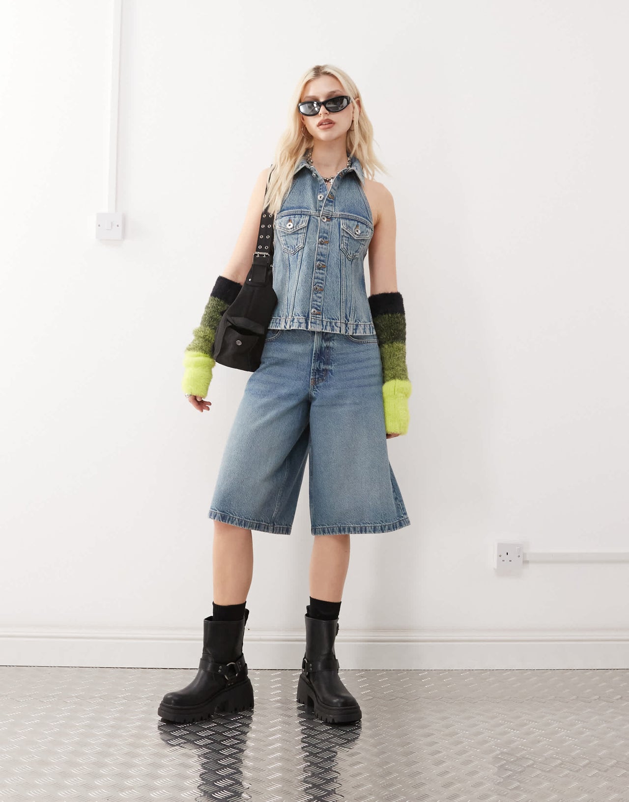 COLLUSION denim halter top co-ord