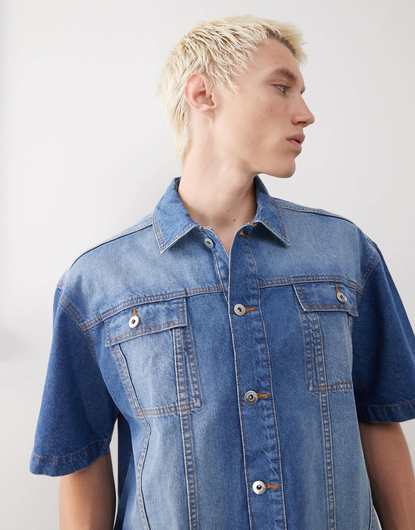 COLLUSION denim boxy shirt in mid wash