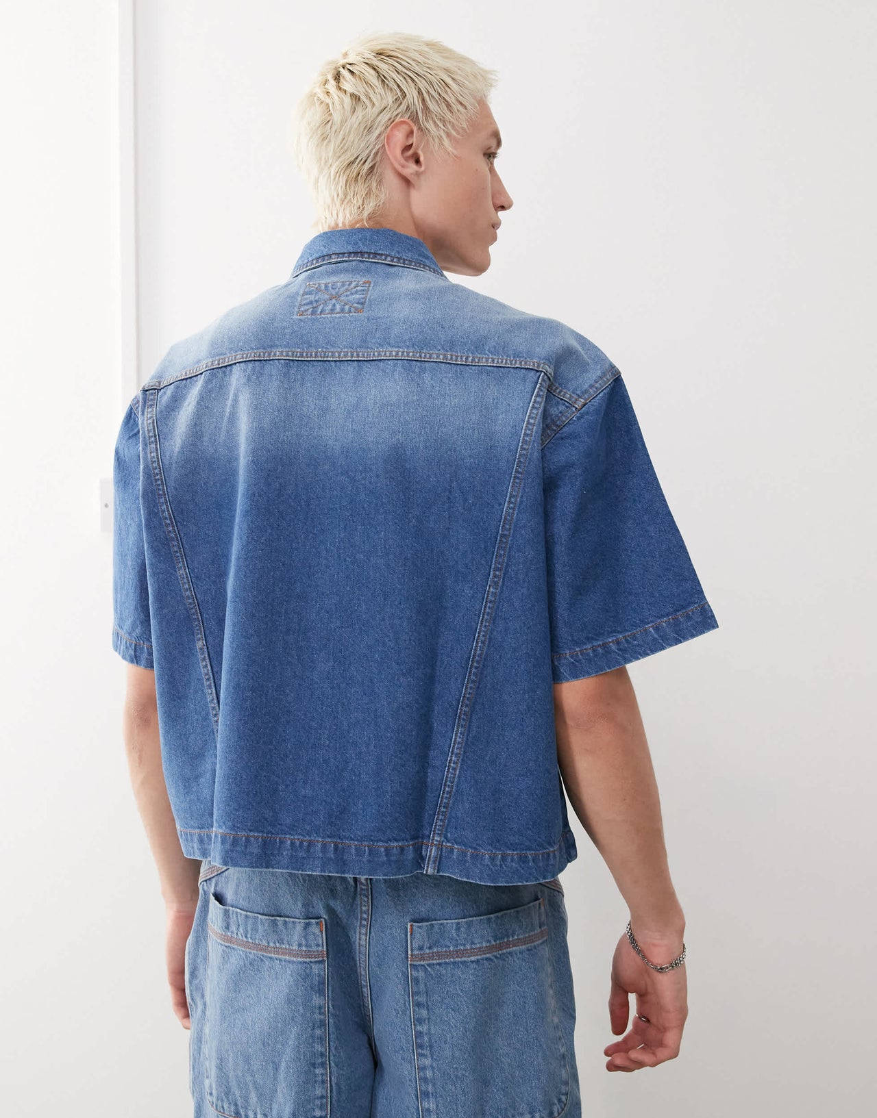 COLLUSION denim boxy shirt in mid wash
