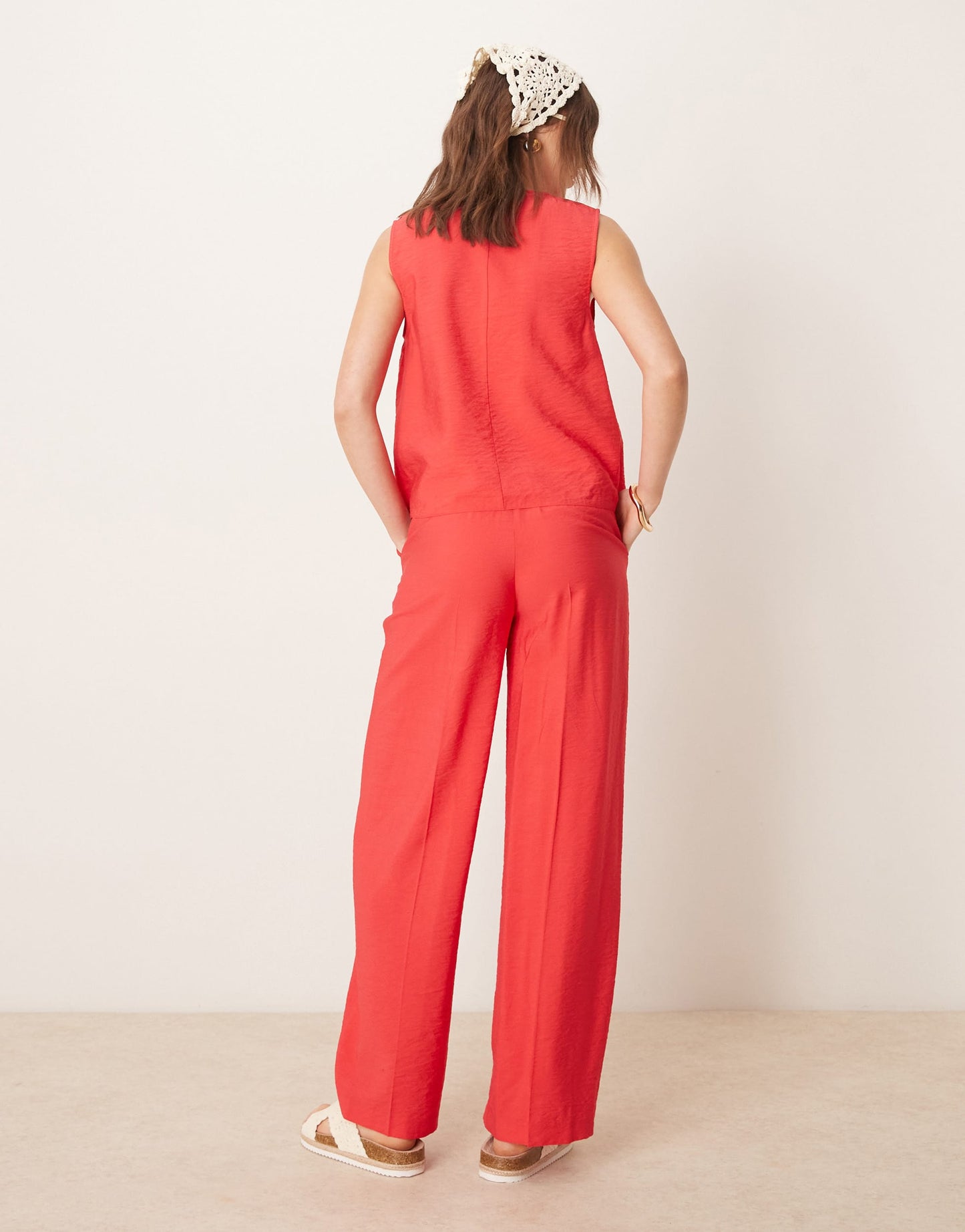 ASOS DESIGN tailored straight leg linen look trousers co-ord in red