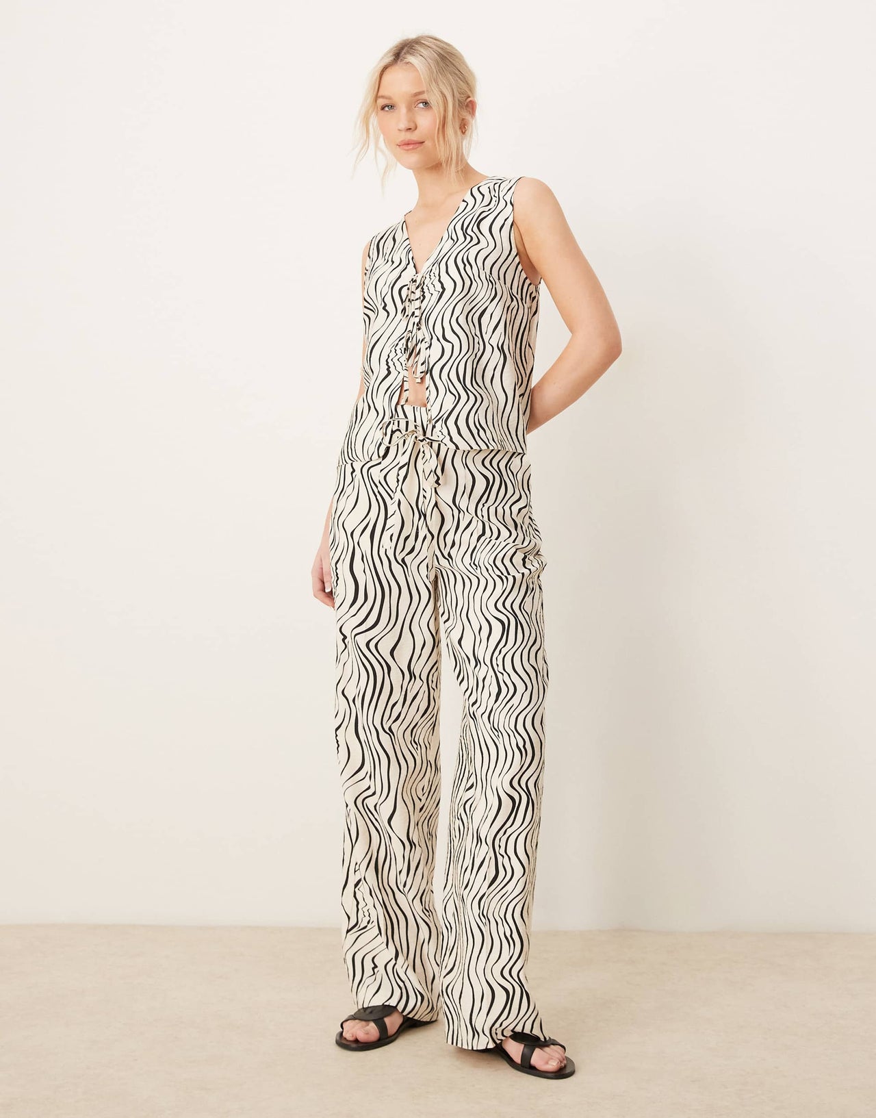 ASOS DESIGN tailored straight leg zebra squiggly print linen look trouser co-ord
