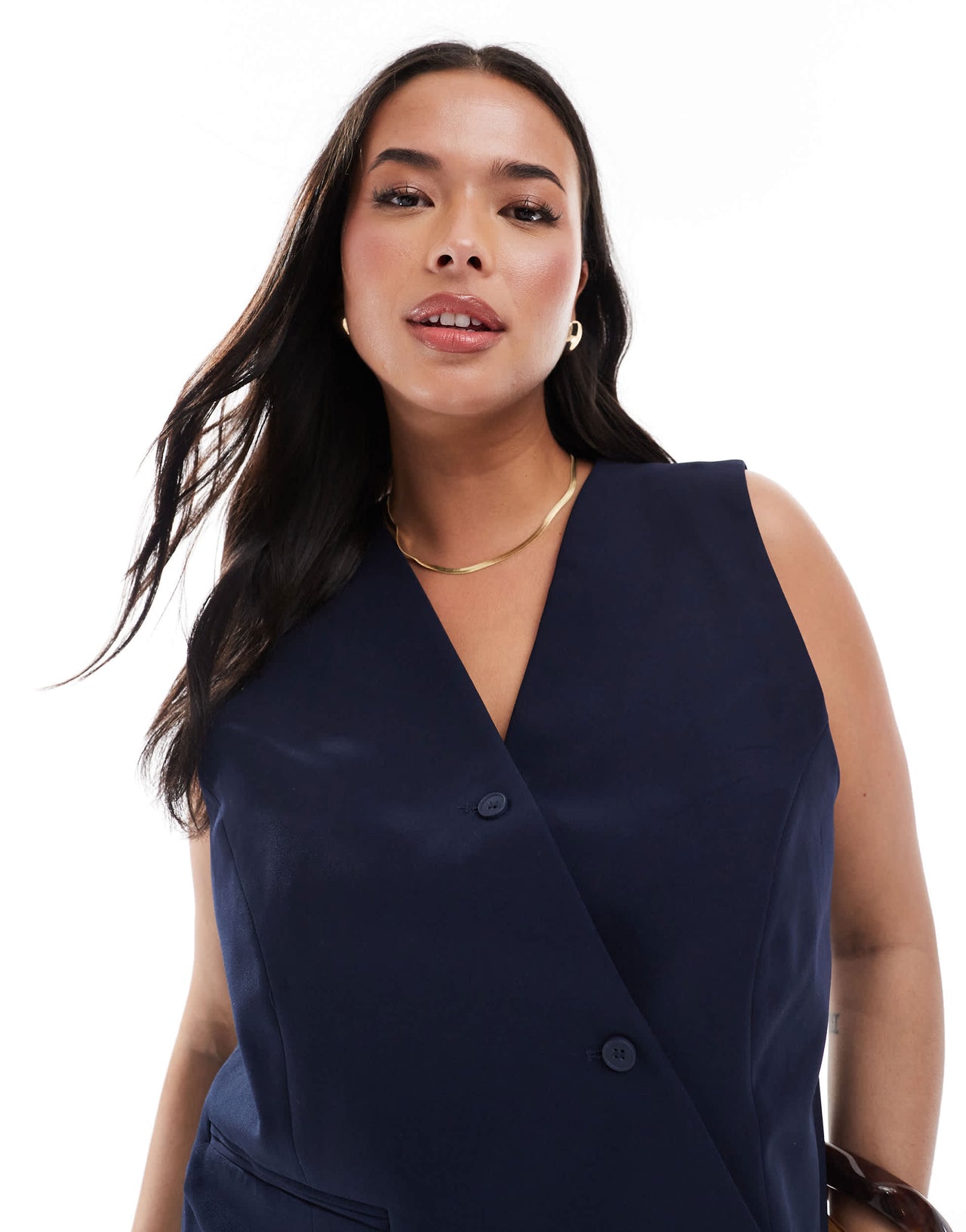 ONLY Curve asymmetric detail waistcoat in navy