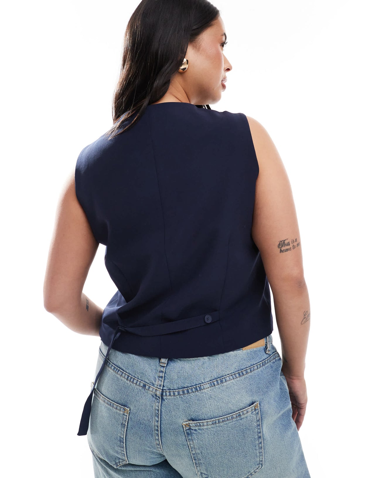 ONLY Curve asymmetric detail waistcoat in navy