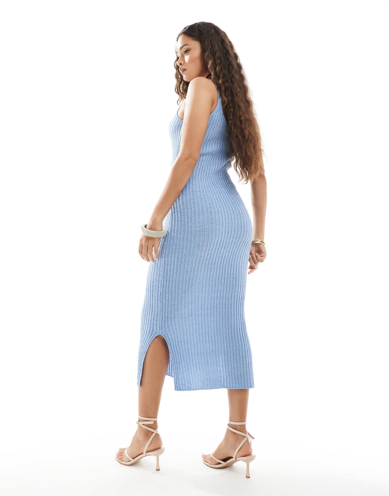ONLY Petite knitted midi dress in light blue