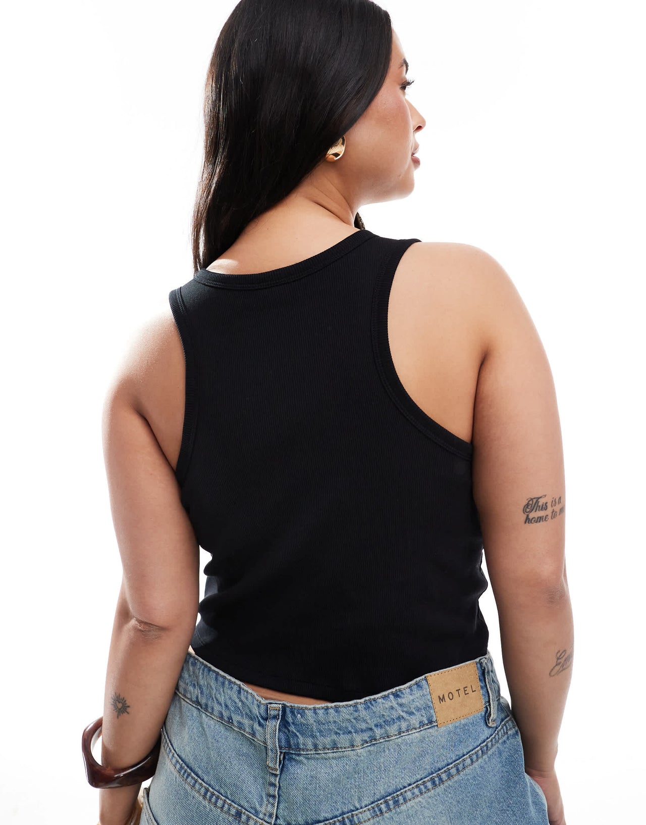 ONLY Curve built-in bra ribbed tank top in black