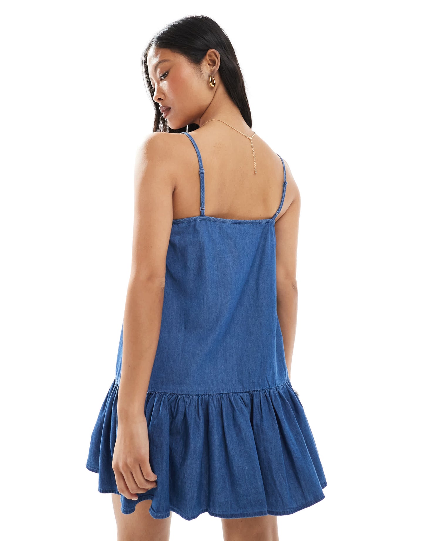 ONLY Petite dropped waist chambray mini dress in mid blue