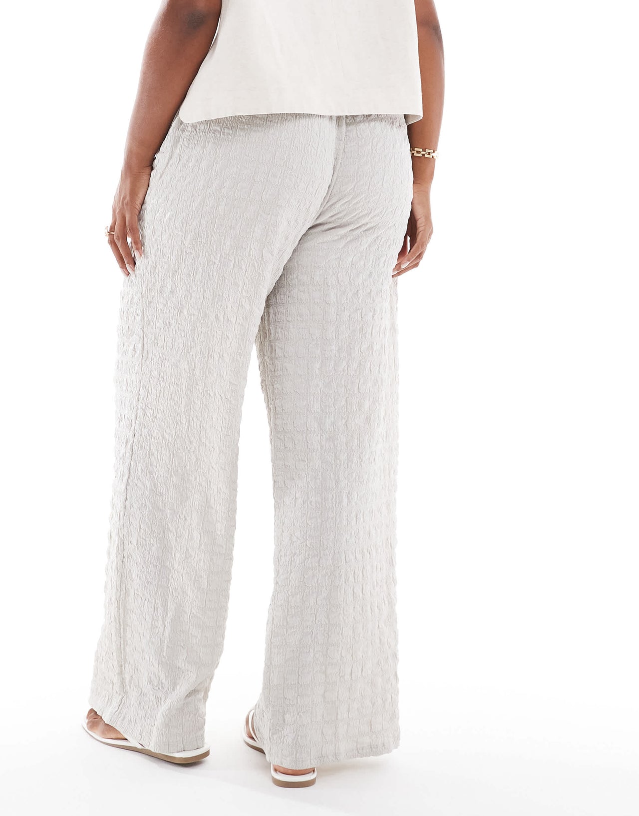 ONLY Curve seersucker wide leg trousers in ice grey
