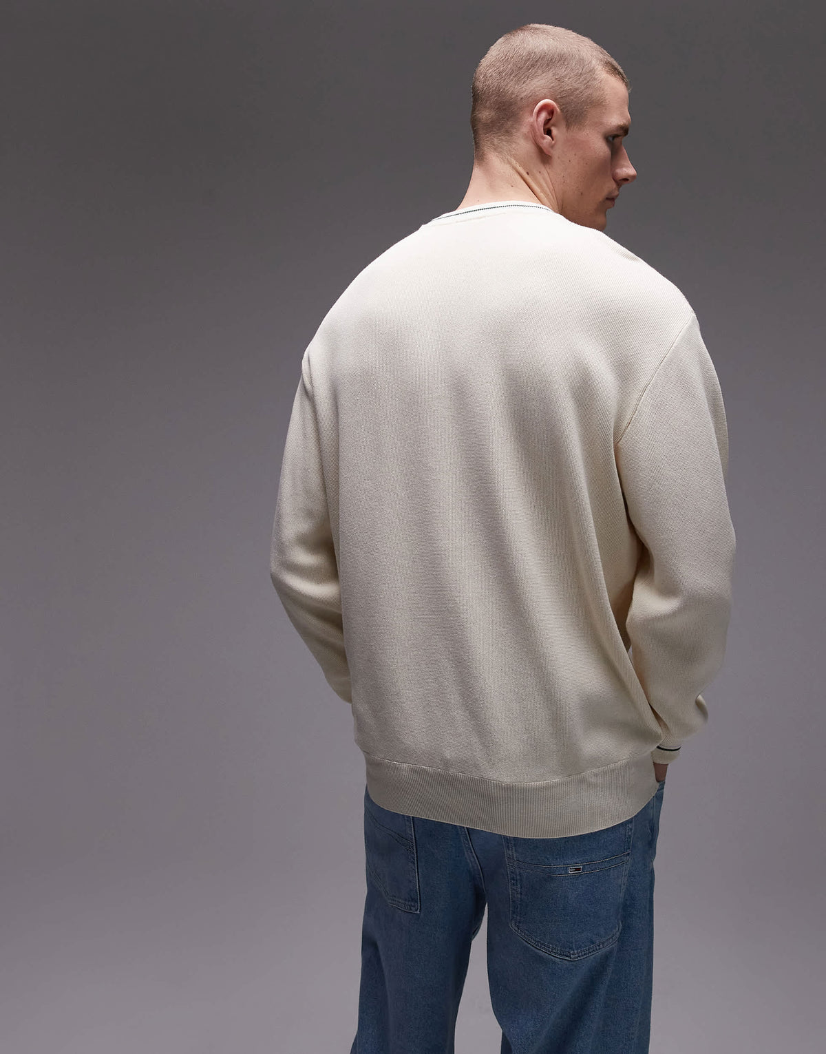 Lacoste long sleeve crewneck jumper in white with piping detail