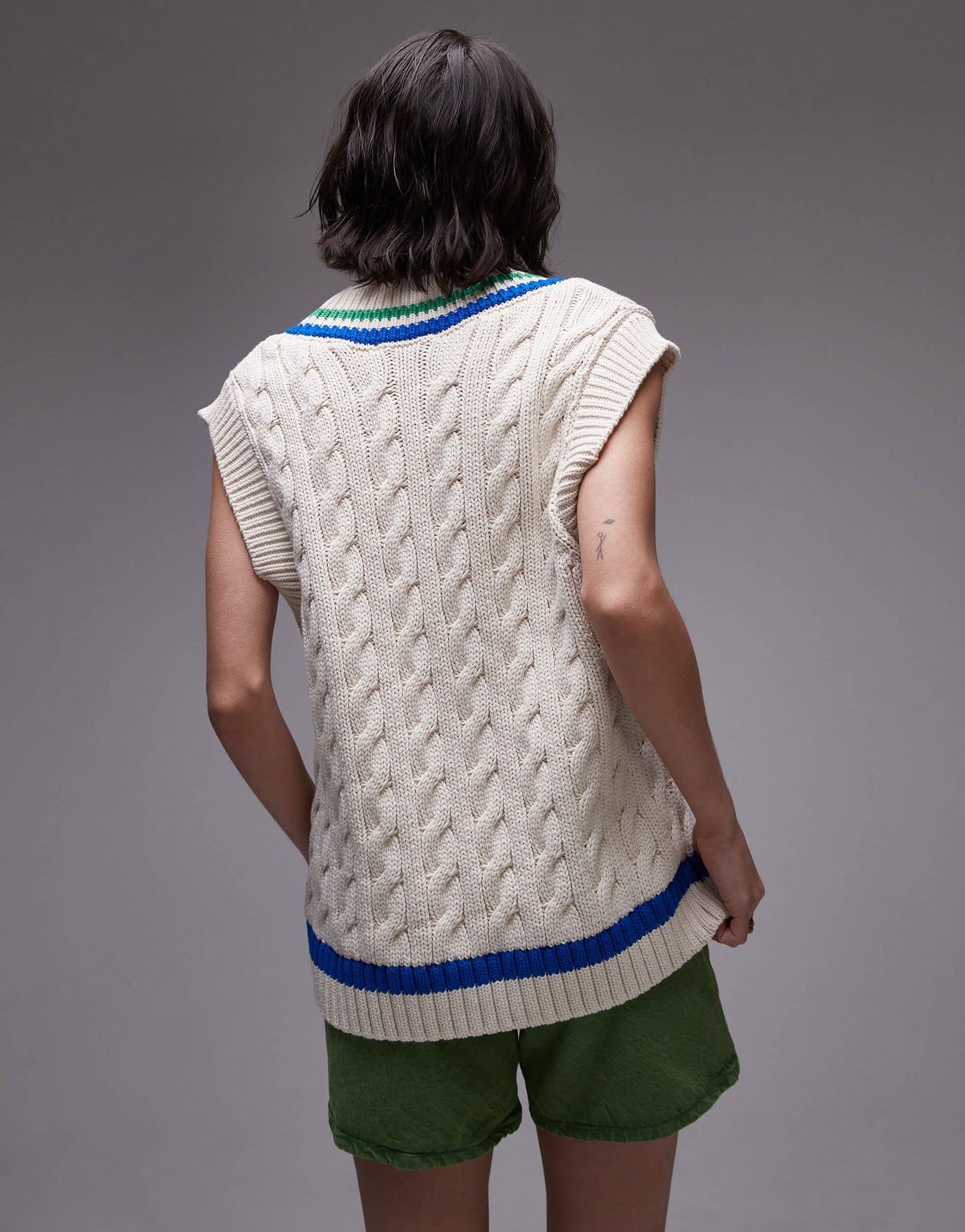 Lacoste oversized knitted cricket vest in off white