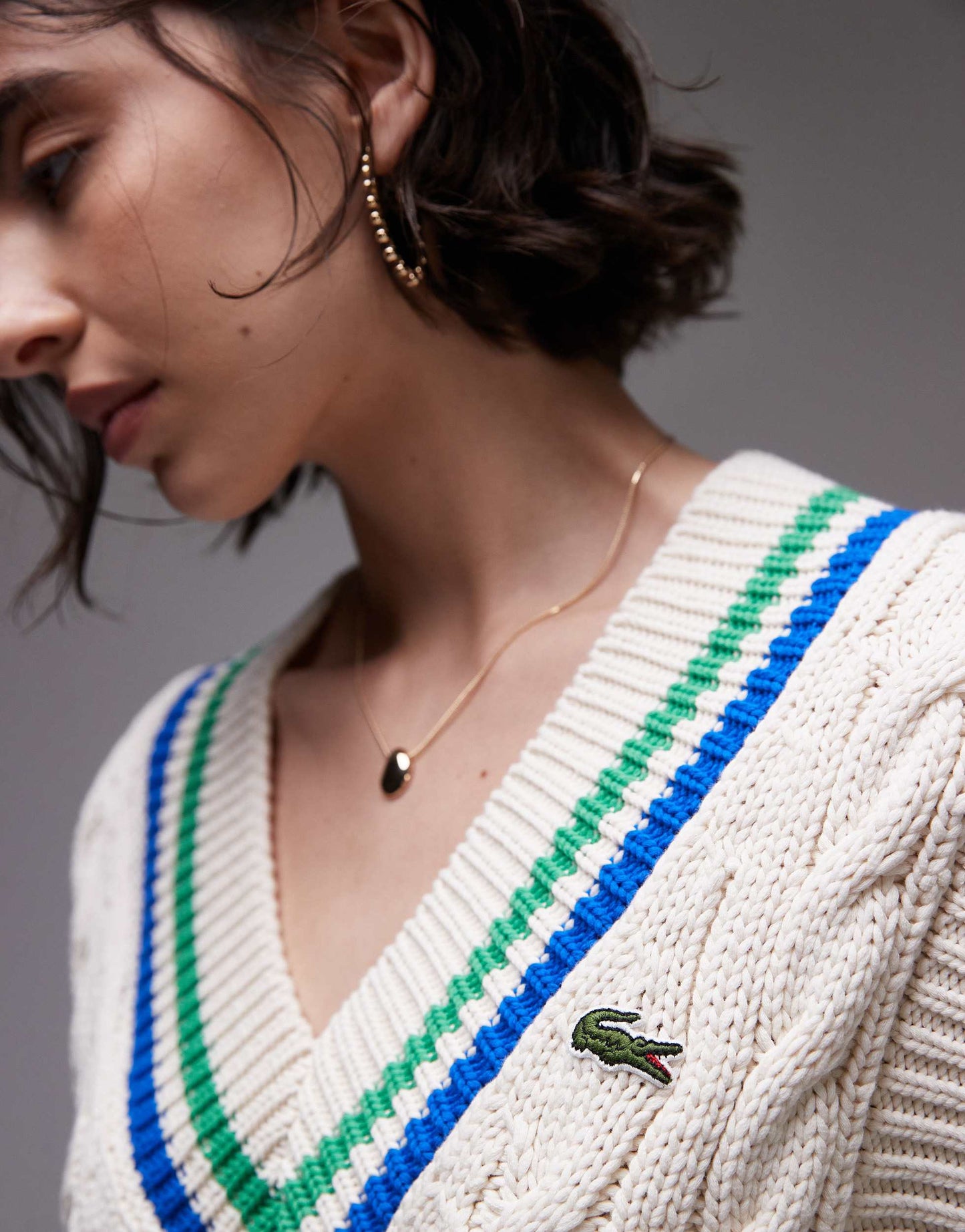 Lacoste oversized knitted cricket vest in off white