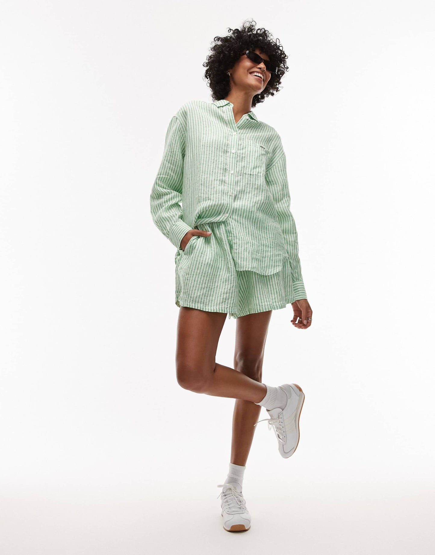 Lacoste co-ord bermuda shorts in green and white stripes