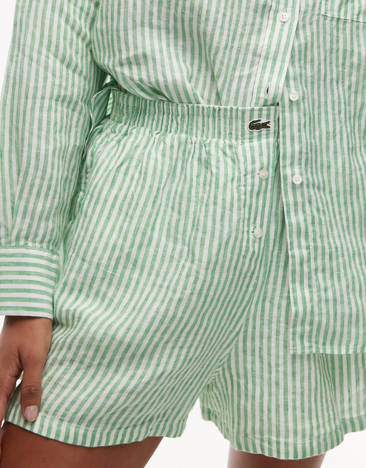 Lacoste co-ord bermuda shorts in green and white stripes