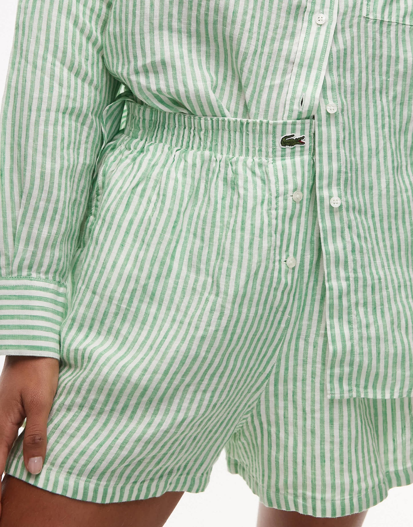 Lacoste co-ord bermuda shorts in green and white stripes