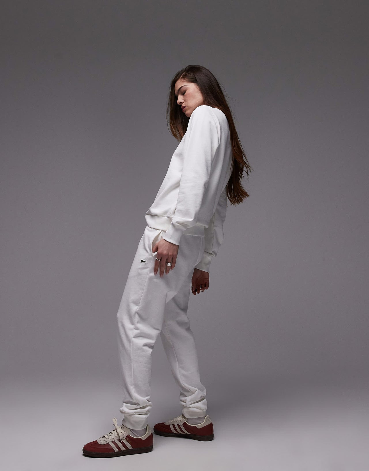 Lacoste cuffed joggers in white