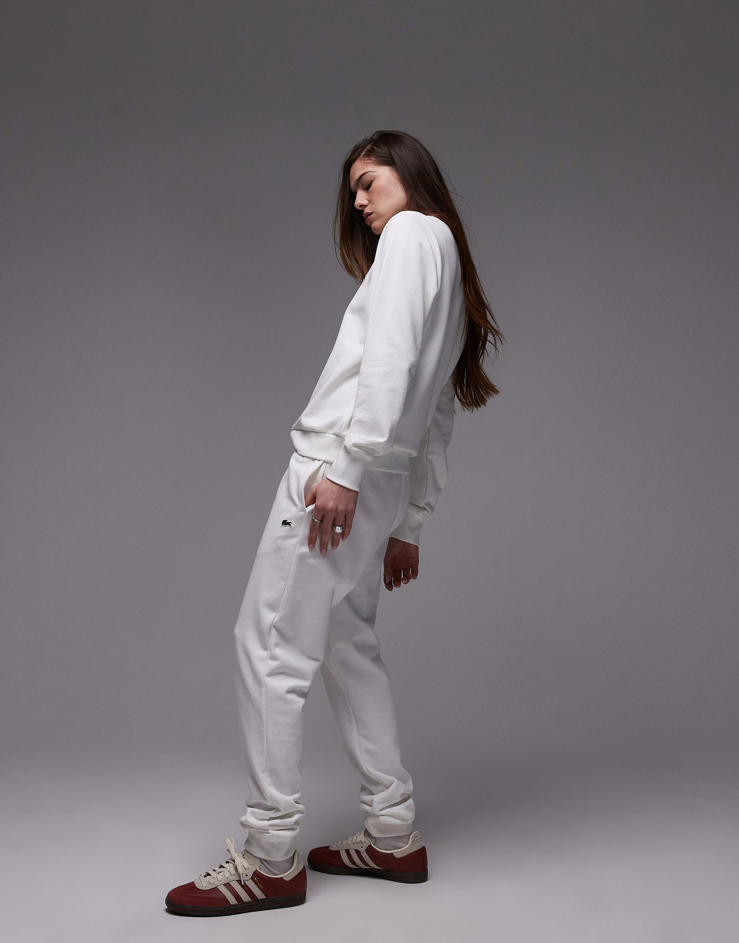 Lacoste cuffed joggers in white